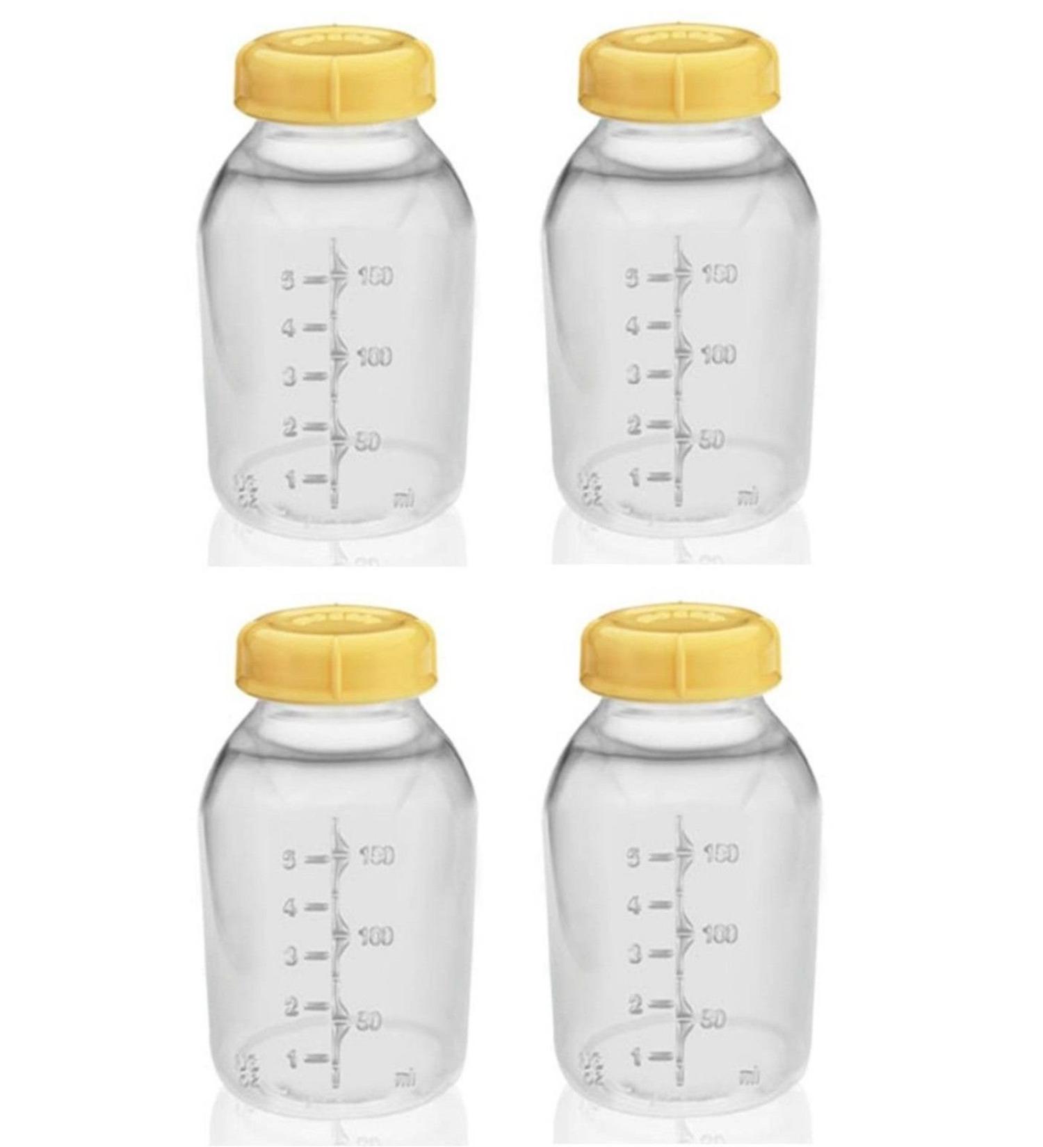 Medela Breast Milk Collection Storage Feeding Bottle w/ Lid 5 Oz/ 150 Ml X4