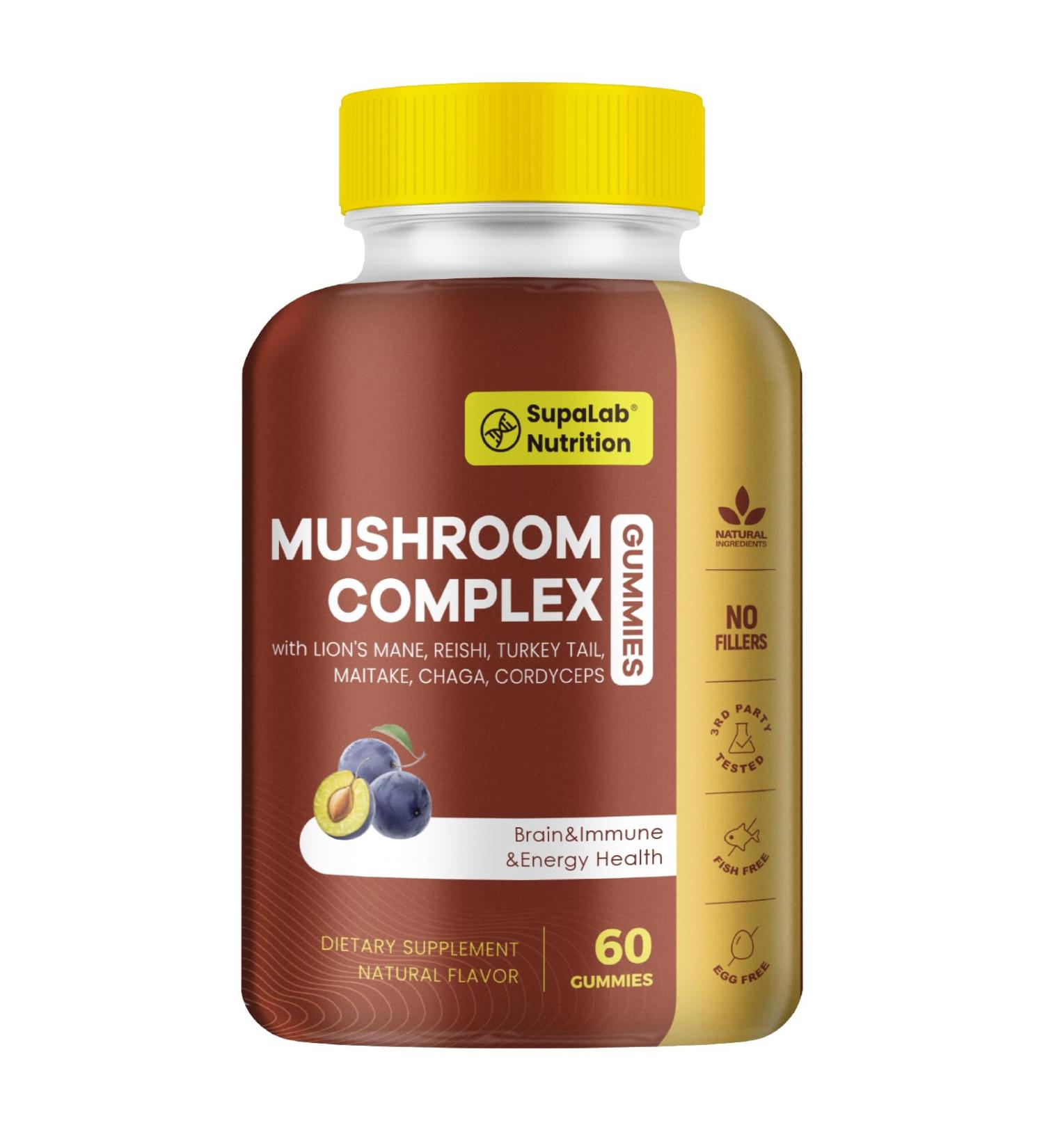 MEGNETA Premium Mushroom Gummies | 300MG Lion's Mane Cordyceps Reishi Turkey Tail Maitake & Chaga | Focus Cognitive & Immune |Grape Flavor - Buy Online on GoSupps.com