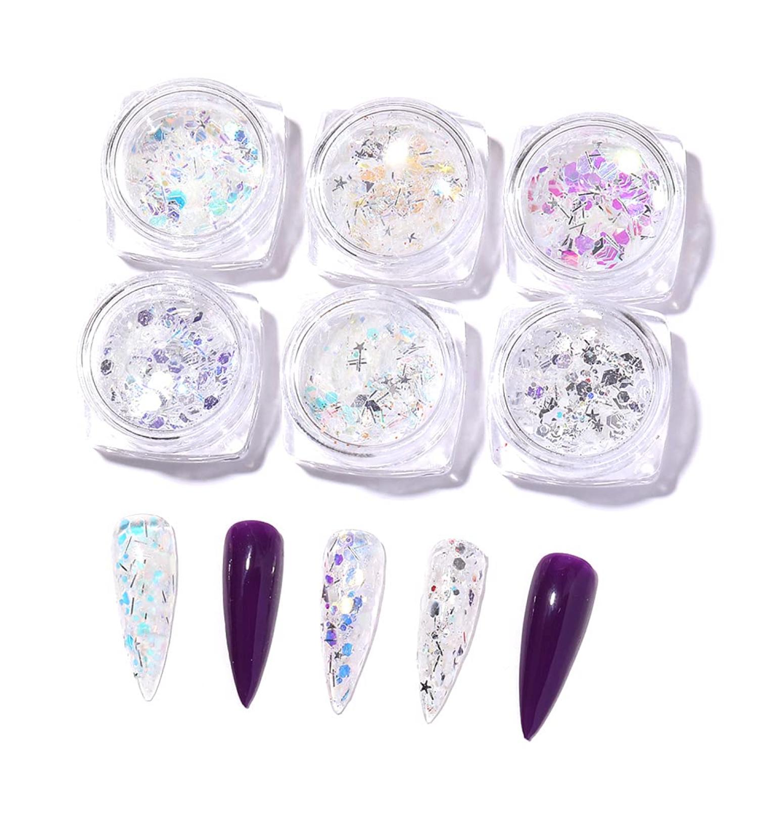 OKwife Aurora White Sequins Nail Art Glitter Powder - Mermaid Dust & Small Flakes for DIY Nail Decorations - Buy Online on GoSupps.com