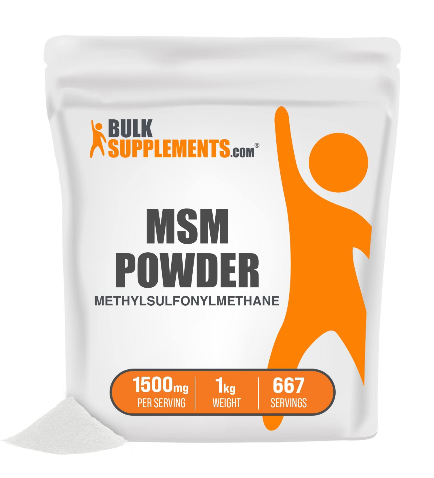 BulkSupplements MSM Powder - 1kg (2.2 lbs) - Pure MSM Crystals for Joint Health - Buy Online on GoSupps.com