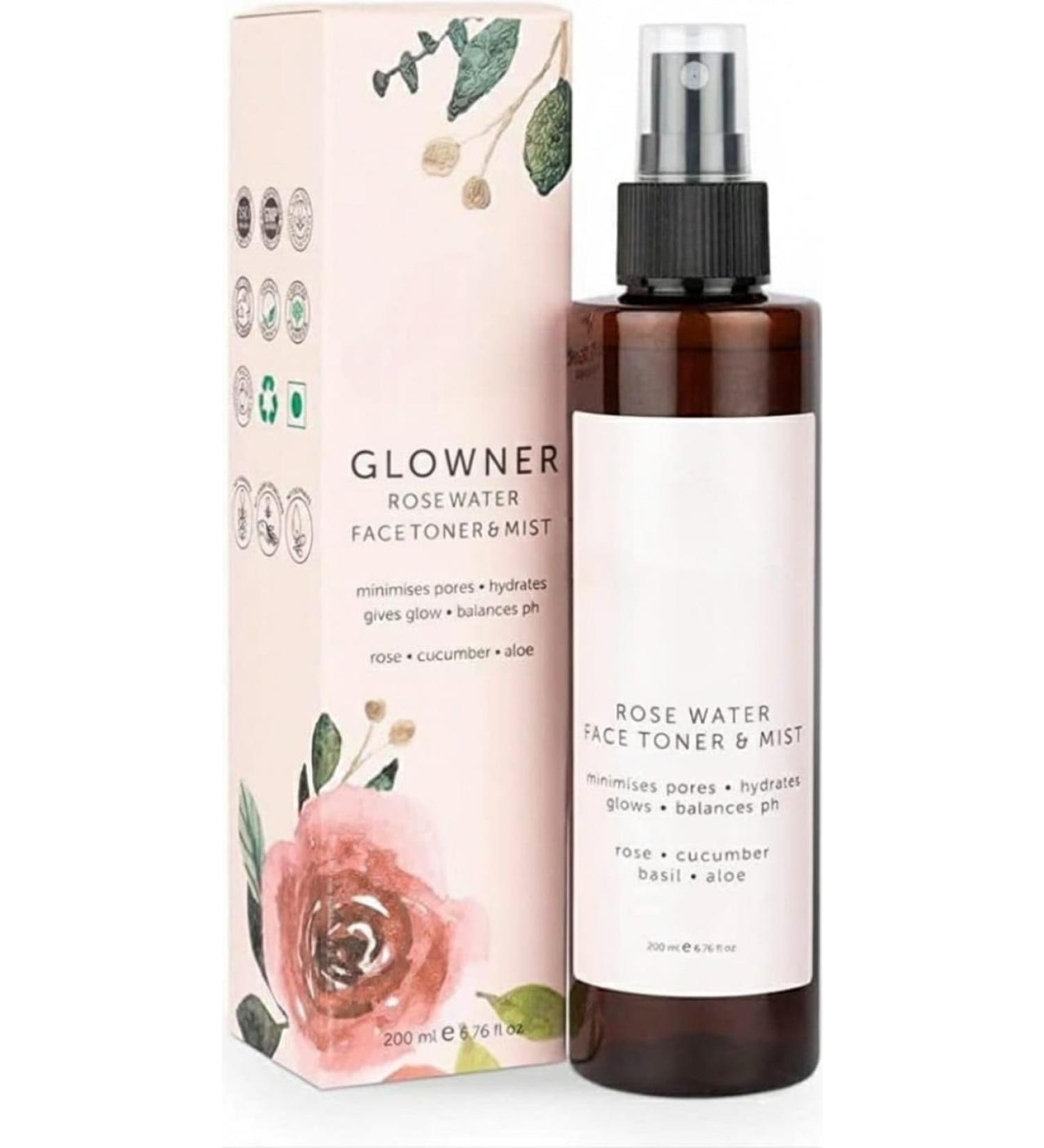 Vishopy Organic Glowner Face Toner Face Mist Alcohol Free Rose Water 100ml Pore Minimizing Tightening Natural Toner Spray for Glowing Skin - All Skin Types - Buy Online on GoSupps.com