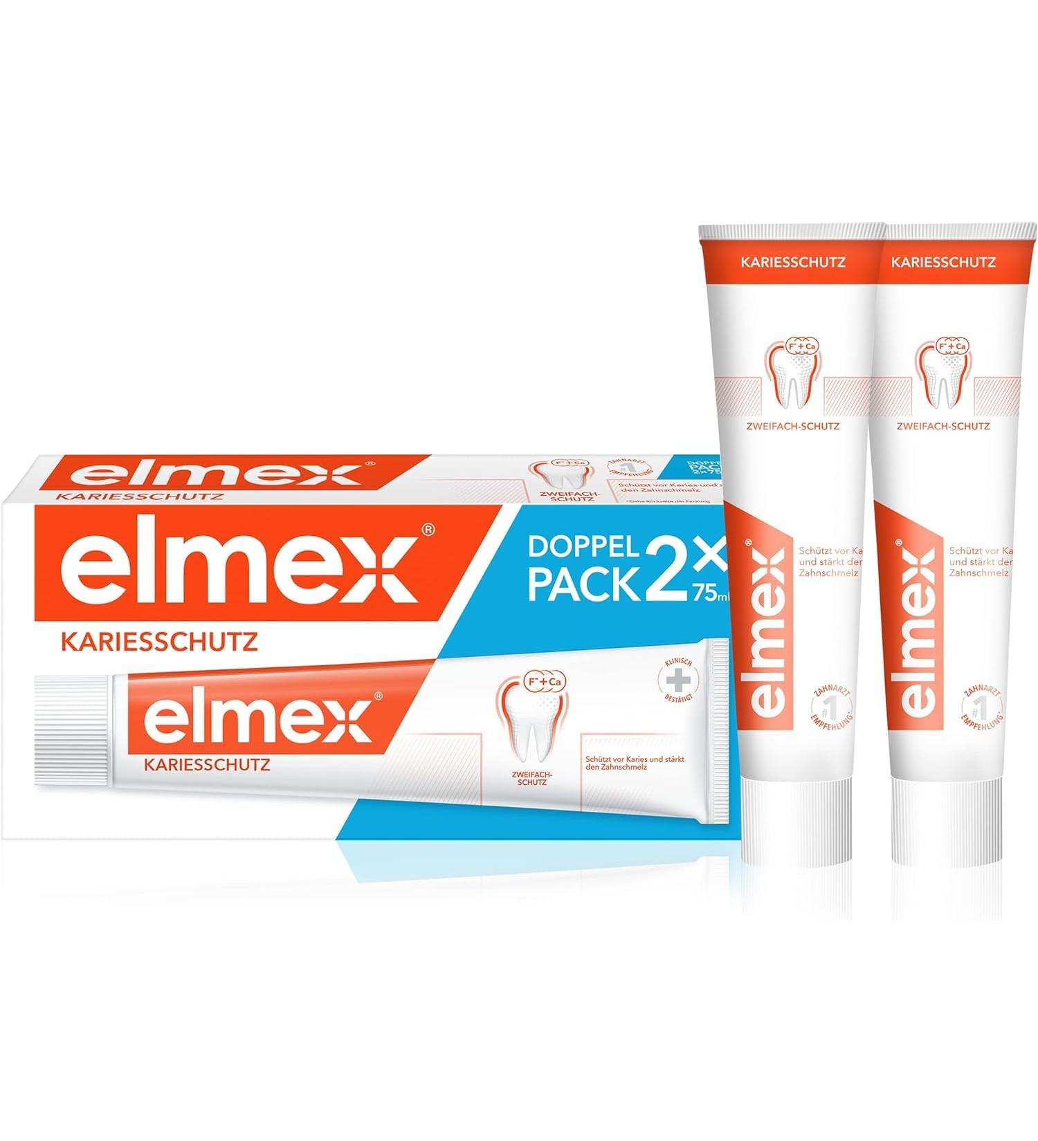 Elmex Toothpaste Caries Protection 2x75ml - Double-Effective Calcium Fluoride Shield for Stronger Teeth - Buy Online on GoSupps.com