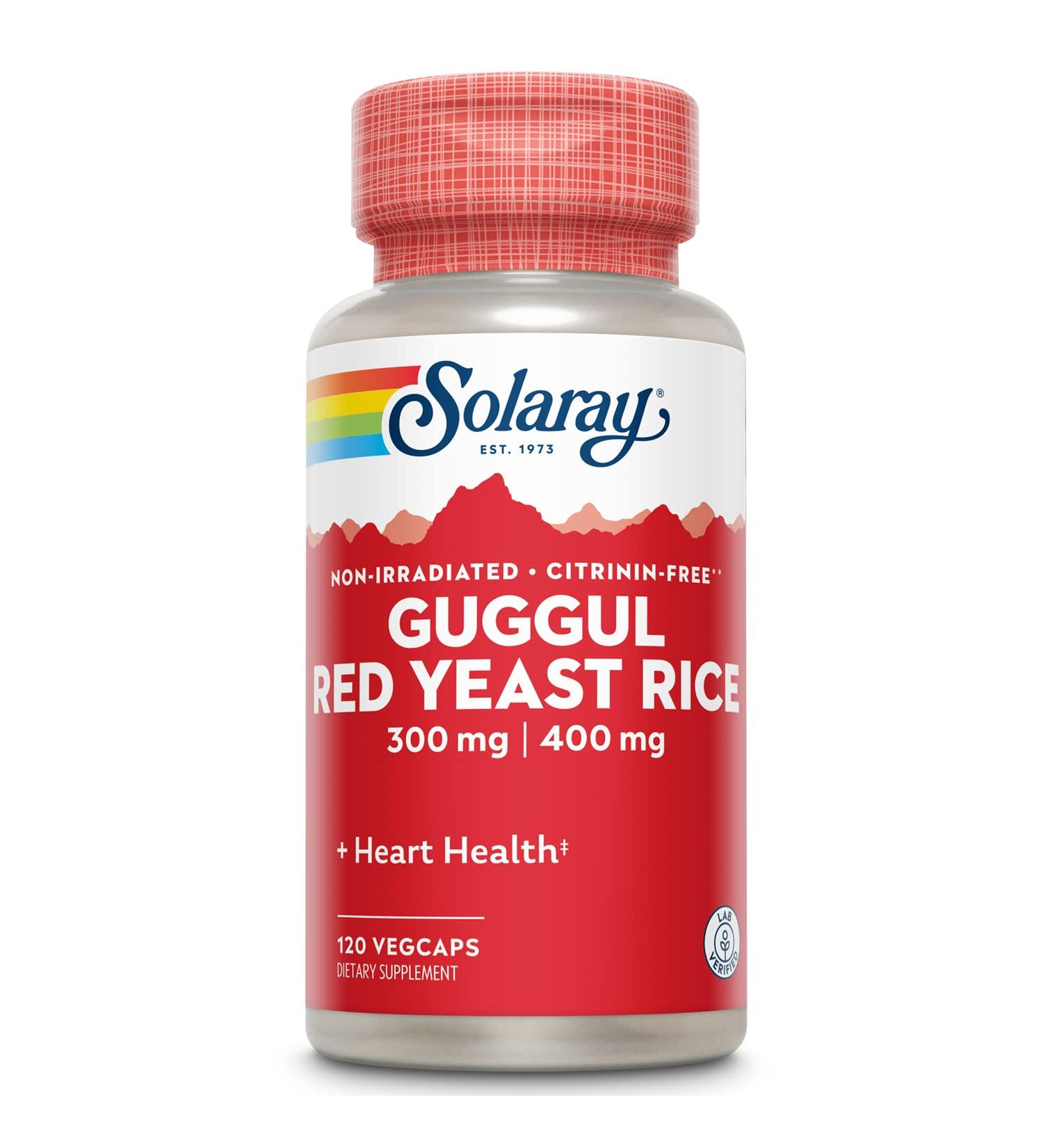 SOLARAY Guggul Gum Extract & Red Yeast Rice 120ct - Cardiovascular Support | Chinese & Ayurvedic Combo - Buy Online on GoSupps.com
