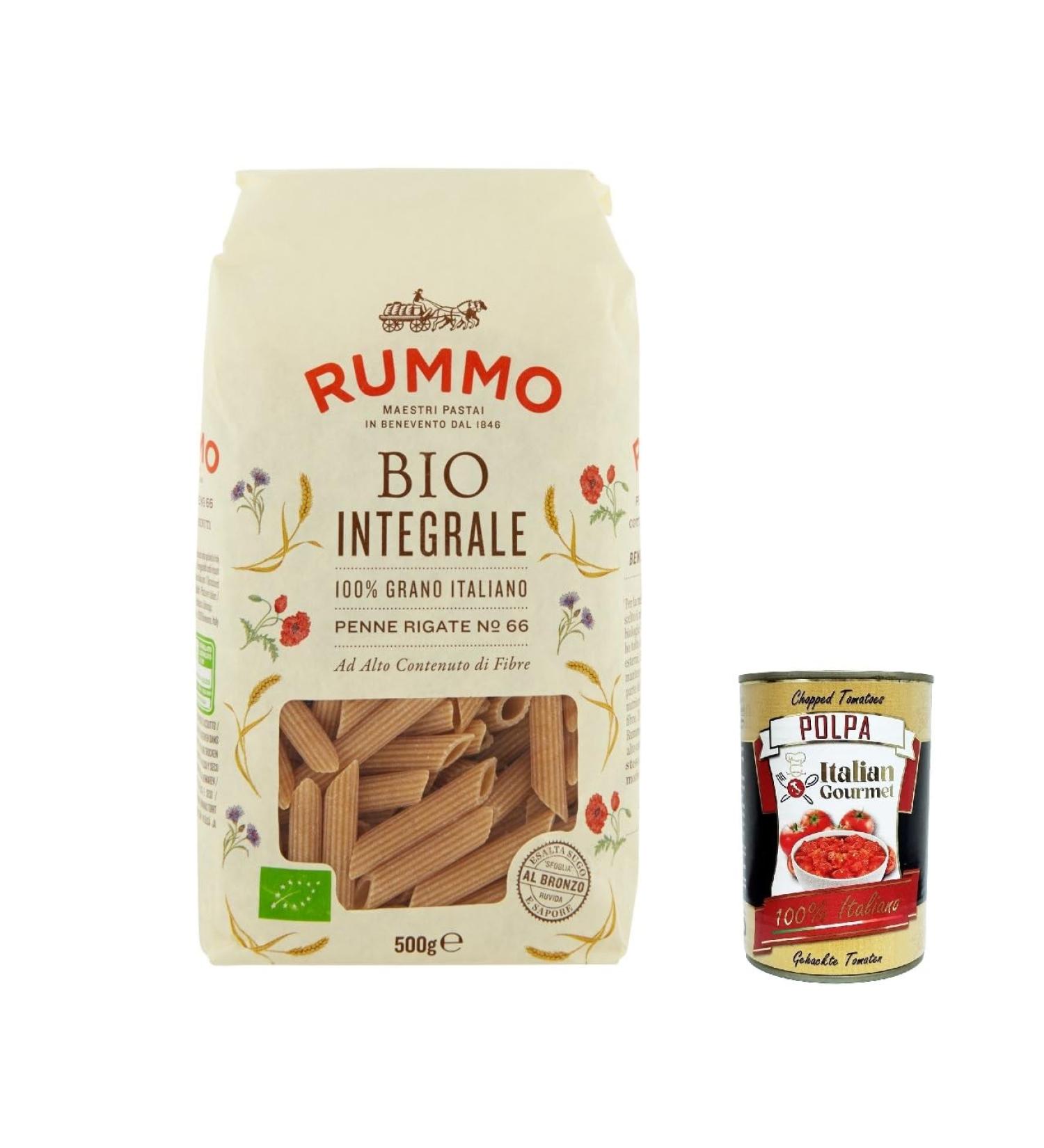 Italian Gourmet E.R. Rummo Pasta Integrale Penne rigate No. 66 Pack of 5 bags of Italian pasta 500 g + Italian Gourmet polpa 400 g - Buy Online on GoSupps.com