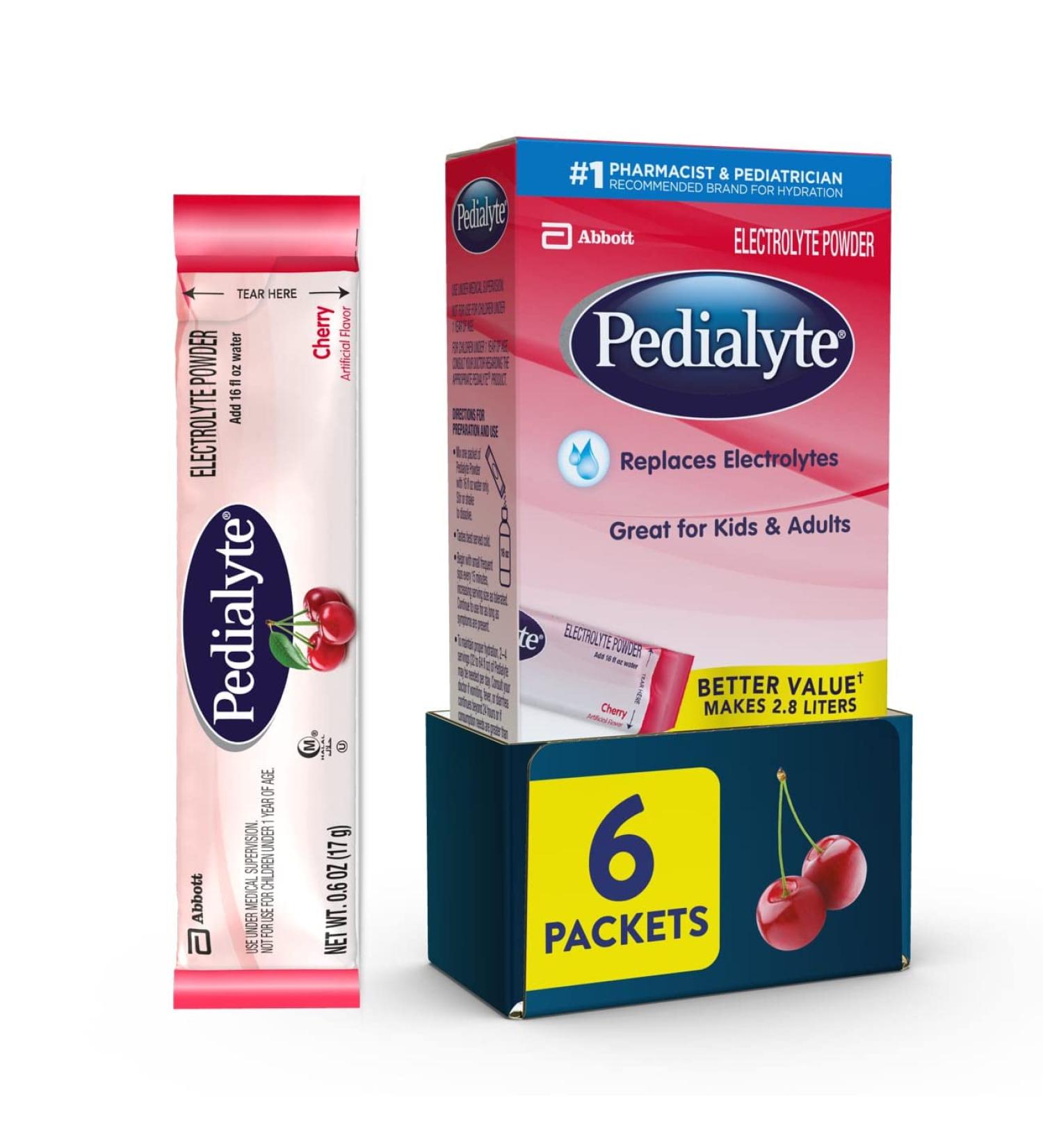 Pedialyte Cherry Electrolyte Powder Packs - 18 Count Hydration Drink - Buy Online on GoSupps.com