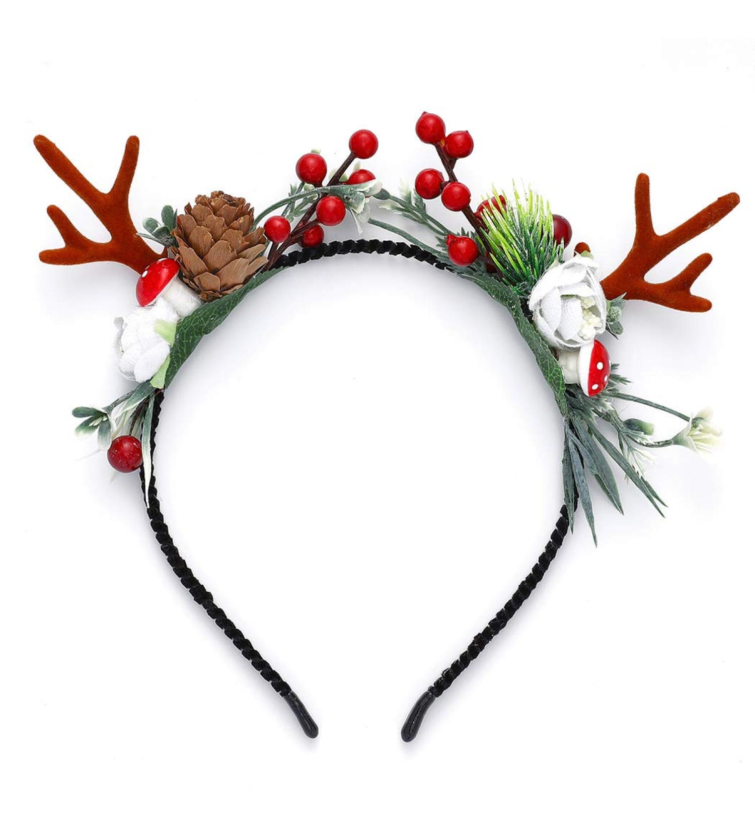Unicra Christmas Flower Antlers Headband for Women and Girls - Elk Deer Animal Horns Hair Piece for Halloween - Buy Online on GoSupps.com