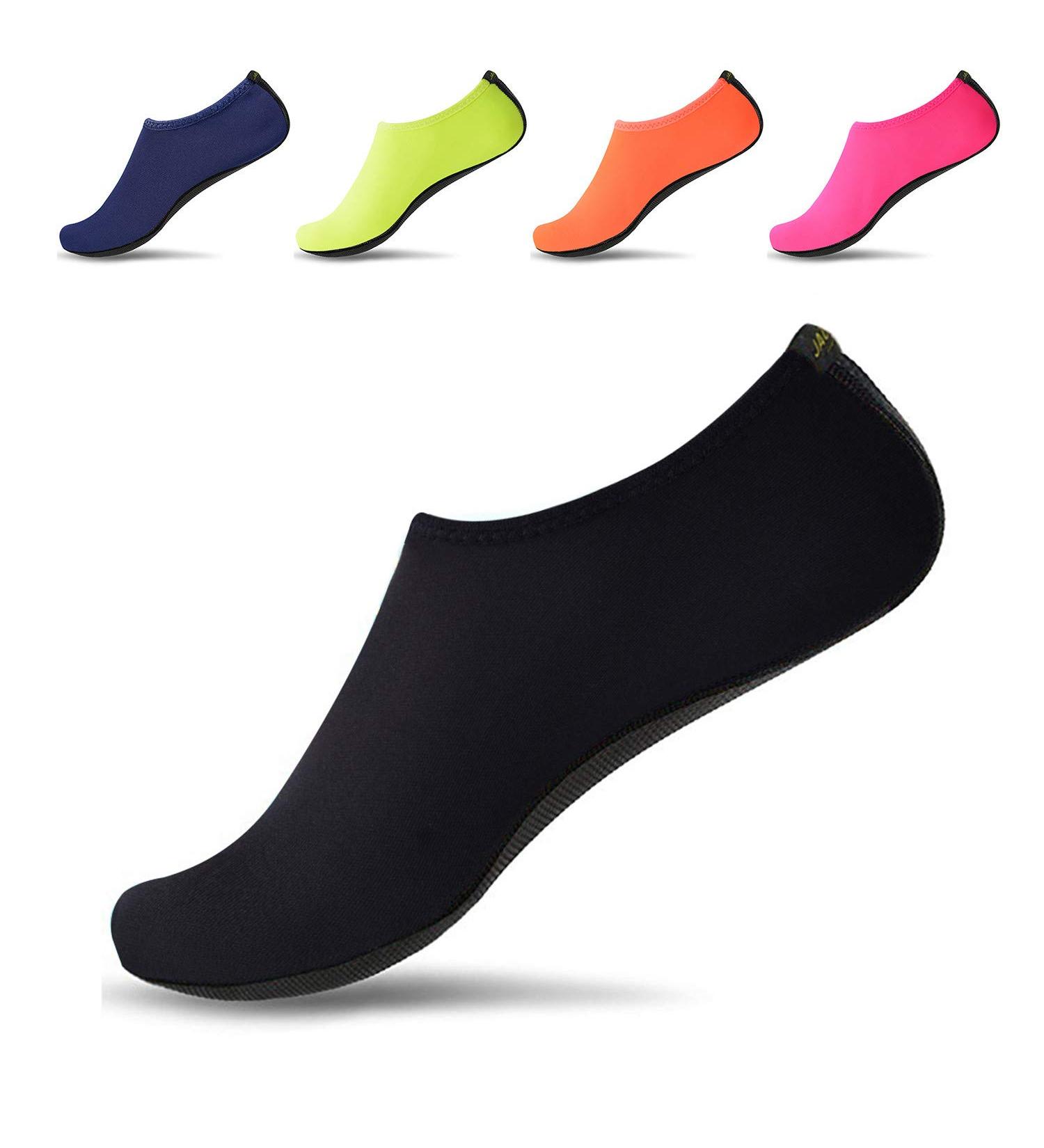 JACKSHIBO Quick-Dry Water Shoes for Women Men - Aqua Socks for Cruise, Beach, Pool, Yoga - Pure Black, Size 9-10.5 Women/8-9.5 Men - Buy Online on GoSupps.com