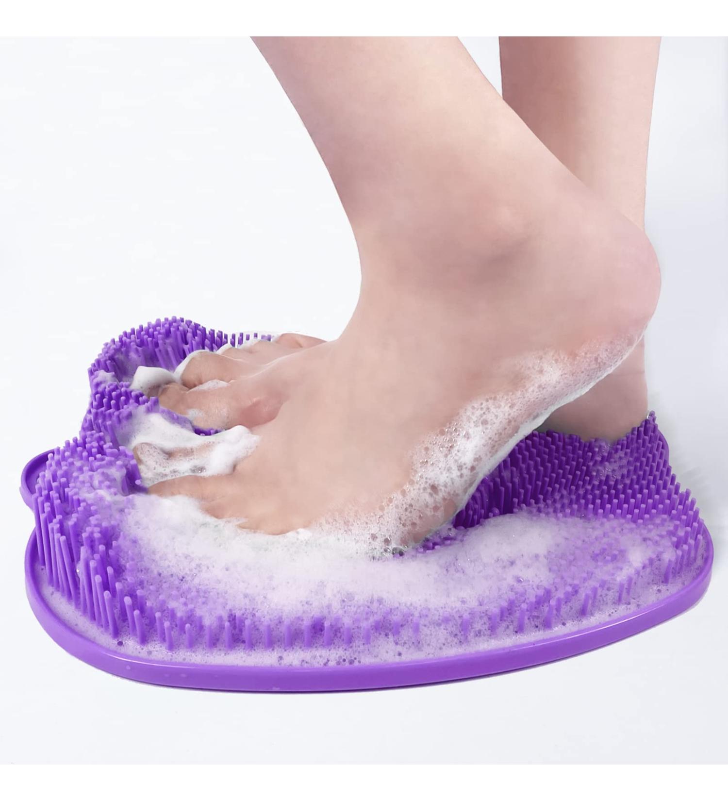 Non-Slip Shower Foot Scrubber Mat with Silicone Brush - Purple - Buy Online on GoSupps.com