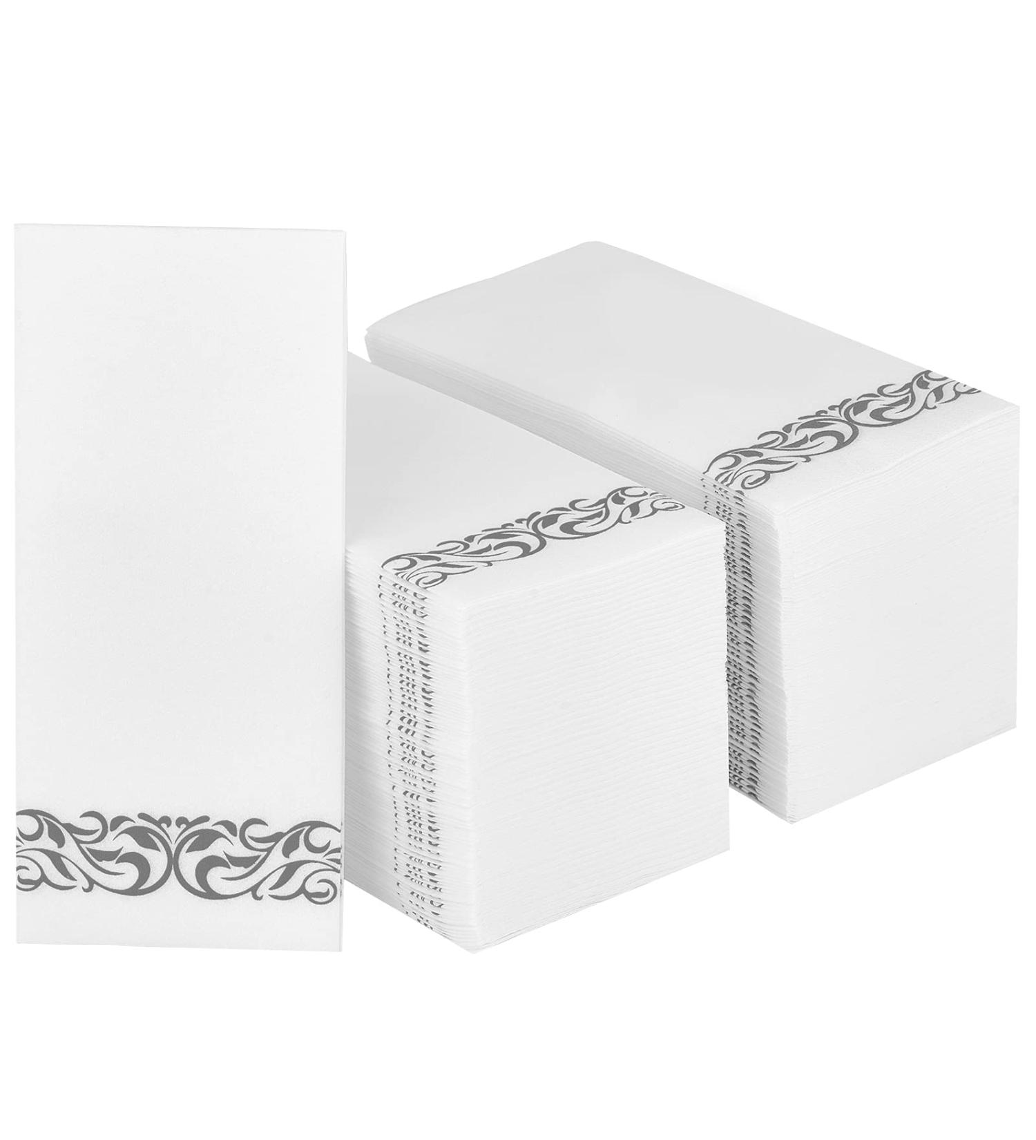LEKOCH 100 PCs Premium White & Gray Disposable Napkins - Air Laid Fabric for Weddings 43x30 cm - Elegant Gray Design - Buy Online on GoSupps.com