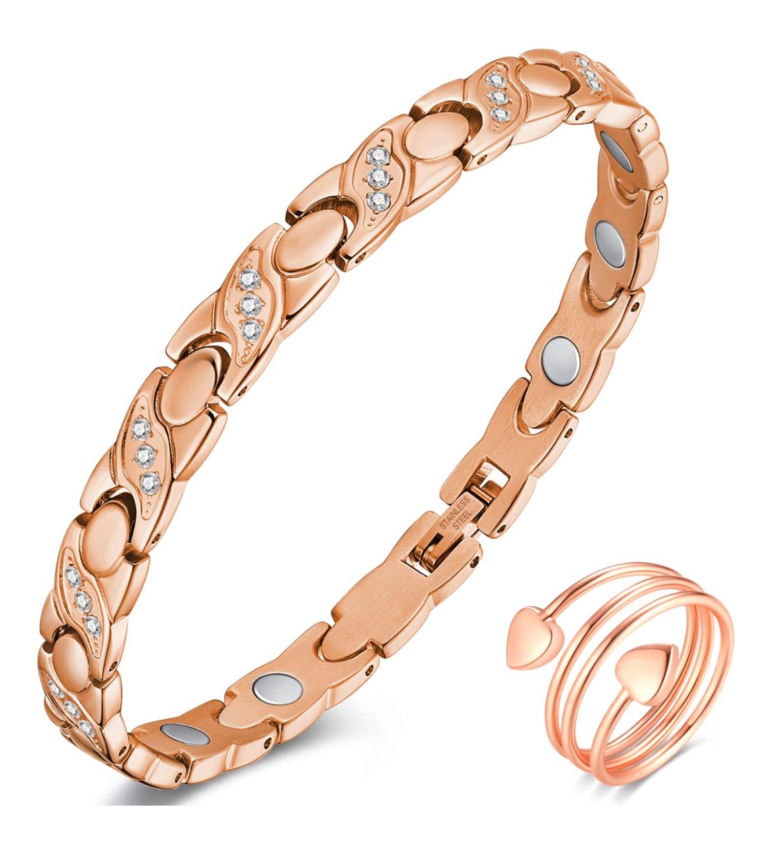 Vicmag Lymphatic Drainage Magnetic Bracelet for Women - Titanstahl Ultrast-Strong Magnets Rose Gold Crystal X Shape Gift Box Included - Buy Online on GoSupps.com