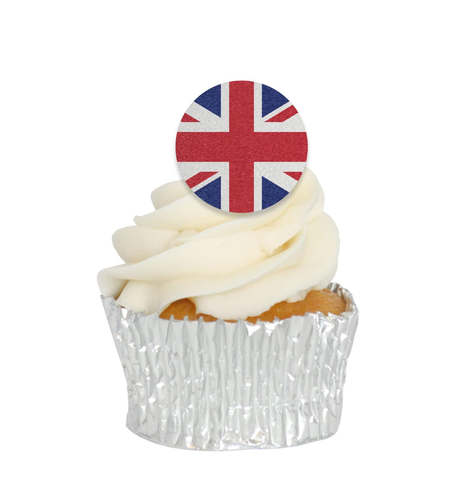 Edible Wafer Union Jack Pre-Cut Cupcake Toppers - 24pc