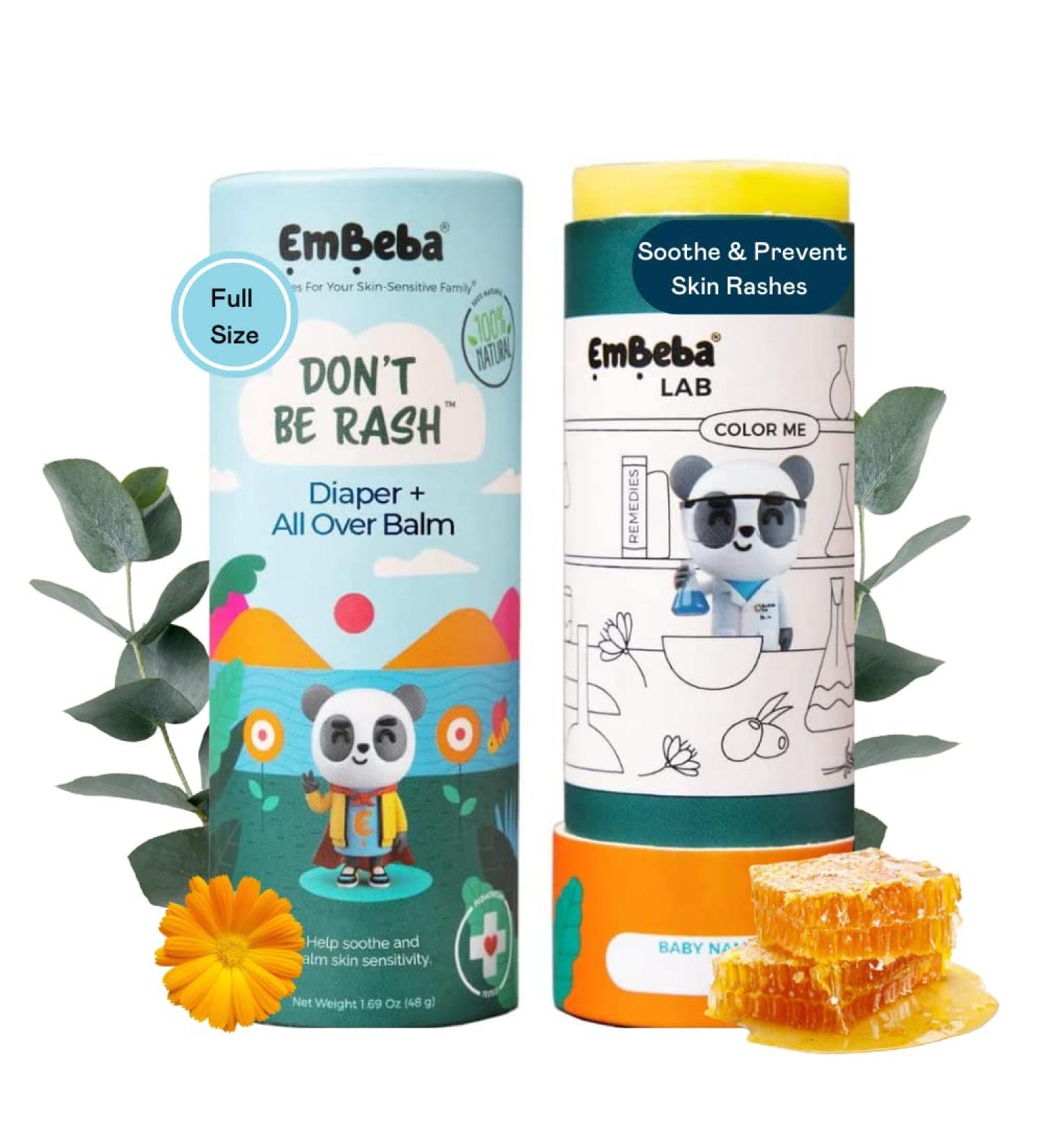 EmBeba Natural Diaper Rash Cream for Sensitive Baby Skin | Travel-Friendly Diaper Rash Ointment with Roll-On Applicator | Herbal Skin Care for Babies | 1 Pack - Buy Online on GoSupps.com