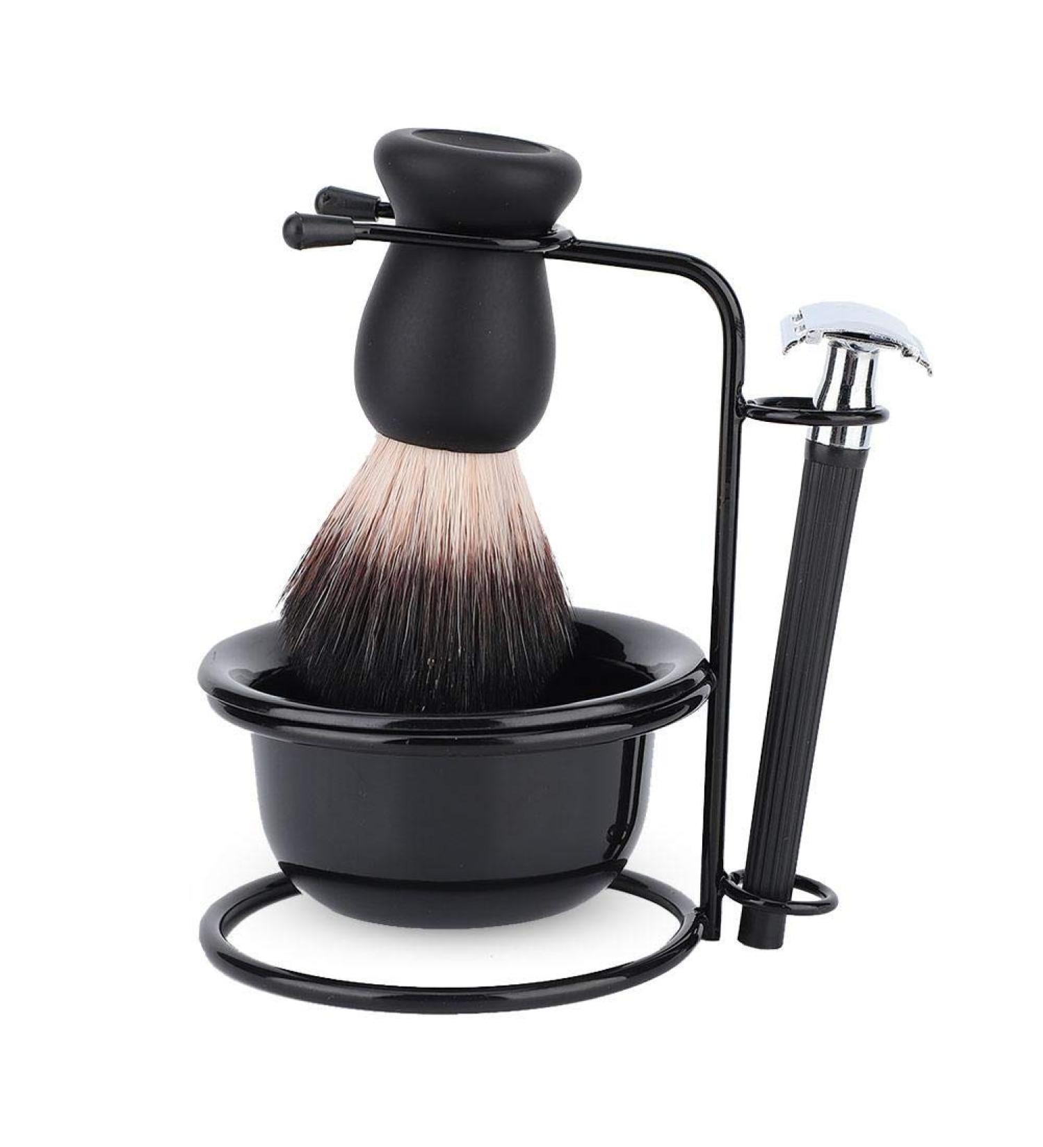 Men's Shaving Set - Stainless Steel Shaver Beard Care Kit with Holder Bowl & Brush - International Shipping - Buy Online on GoSupps.com