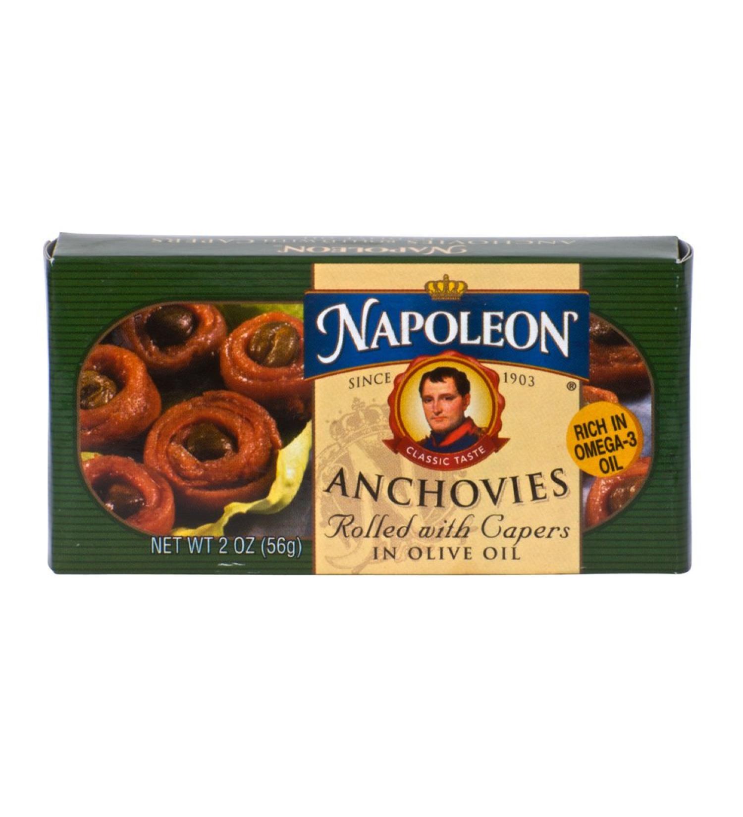 Napoleon ANCHOVIES ROLLED WITH CAPERS in Olive Oil 2oz (4 Pack)
