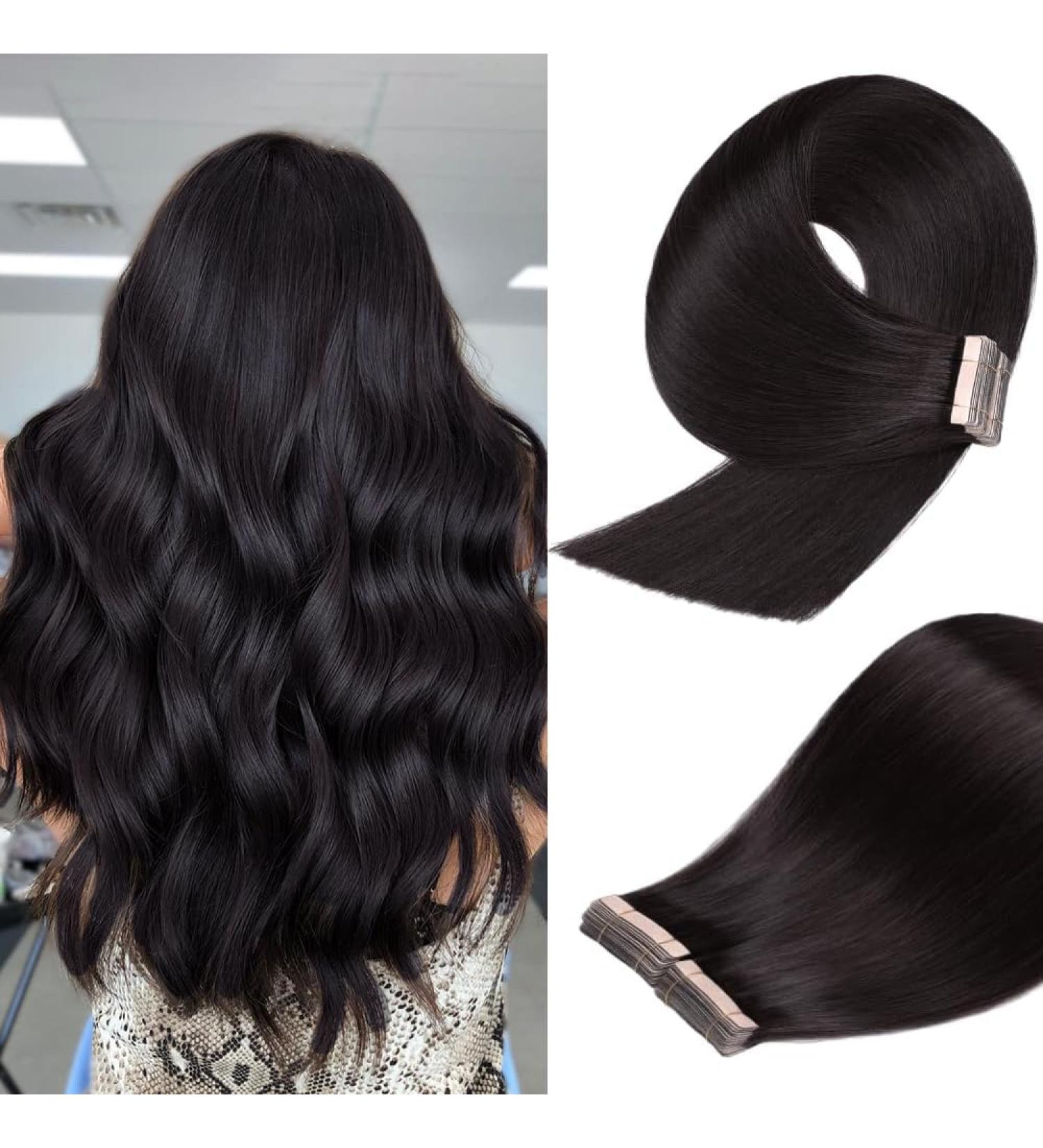 YDDM Invisible Tape Extensions - 20pcs 50cm Real Hair Natural Black Skin Weft Hair Extensions - 20 Inch (1B#) for Seamless Volume - Buy Online on GoSupps.com