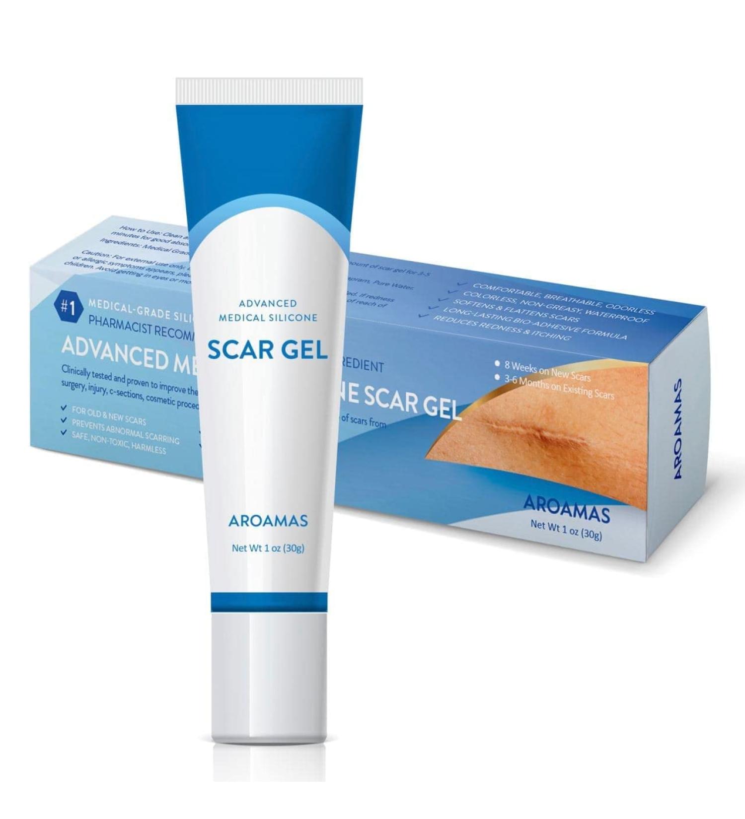 Aroamas Scar Silicone Gel 30g - Soften & Flatten Surgical Scars, Keloids, Stretch Marks - Medical-Grade Clinically Proven Formula - Buy Online on GoSupps.com