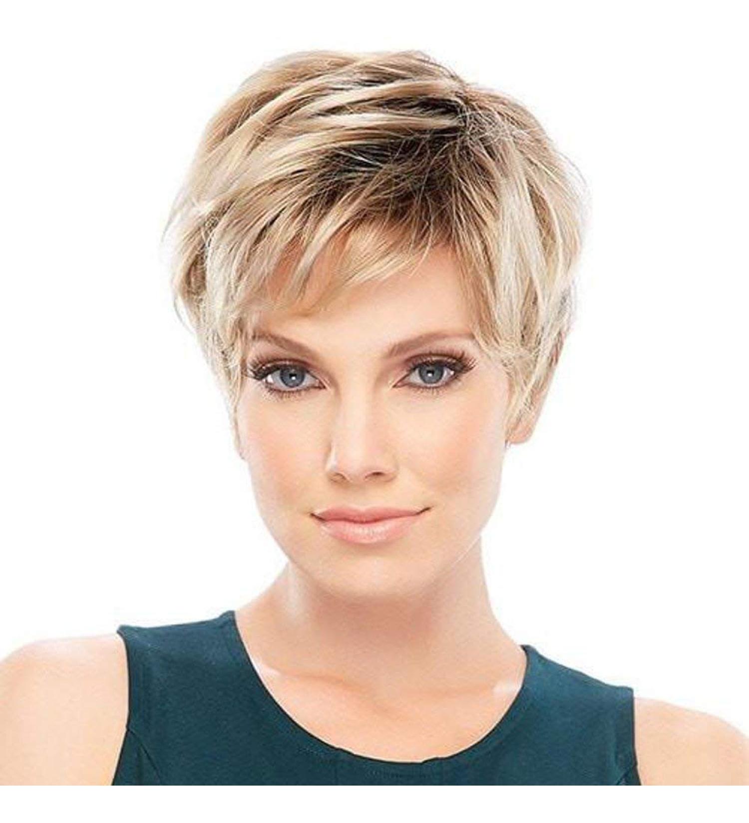 Charming Short Blonde Human Hair Wig with Black Roots for Women - International Shipping Available - Buy Online on GoSupps.com