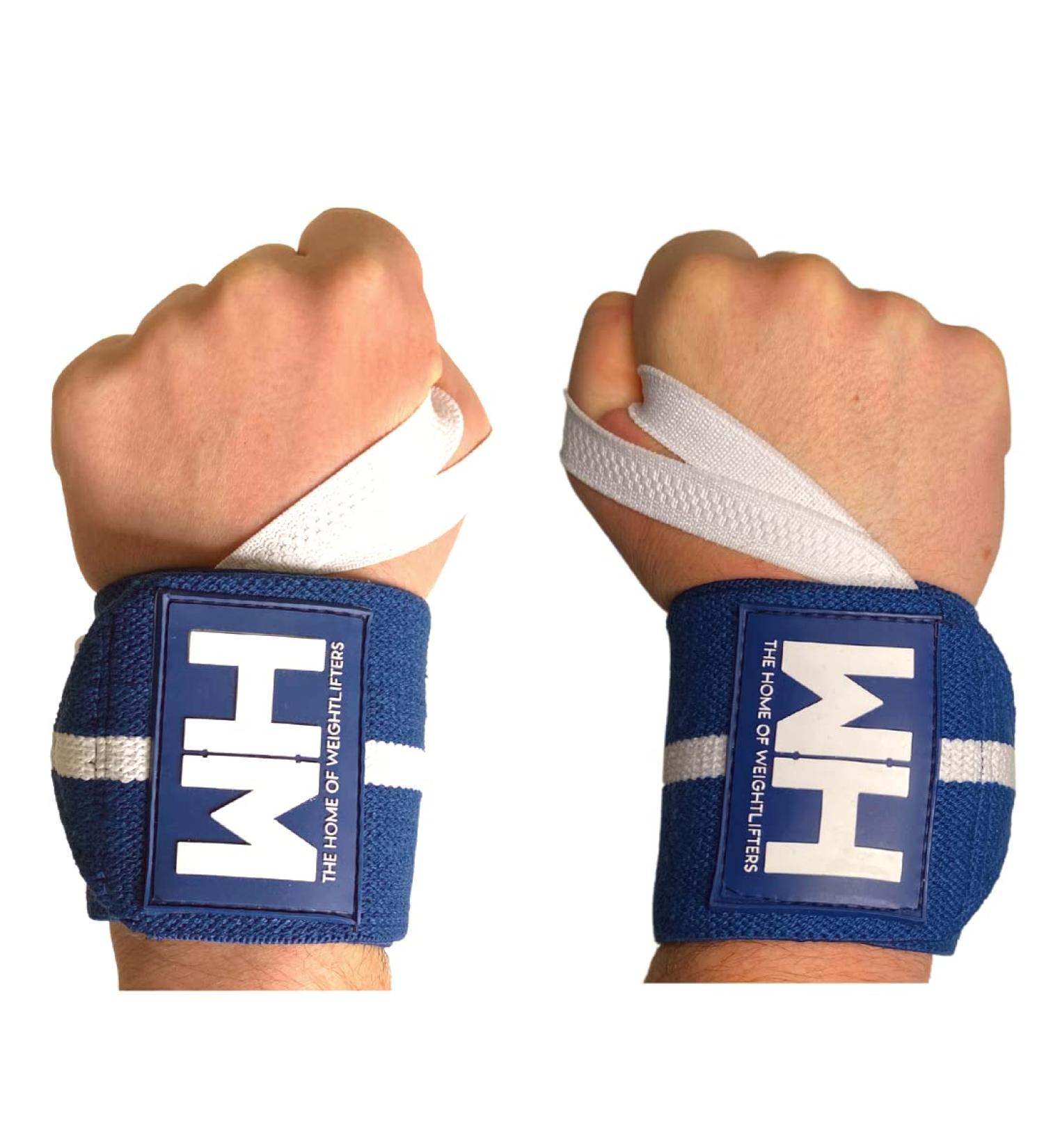 Weightlifting House Wrist Wraps - Professional 18 Gym Support for Men and Women - Blue and White - Buy Online on GoSupps.com