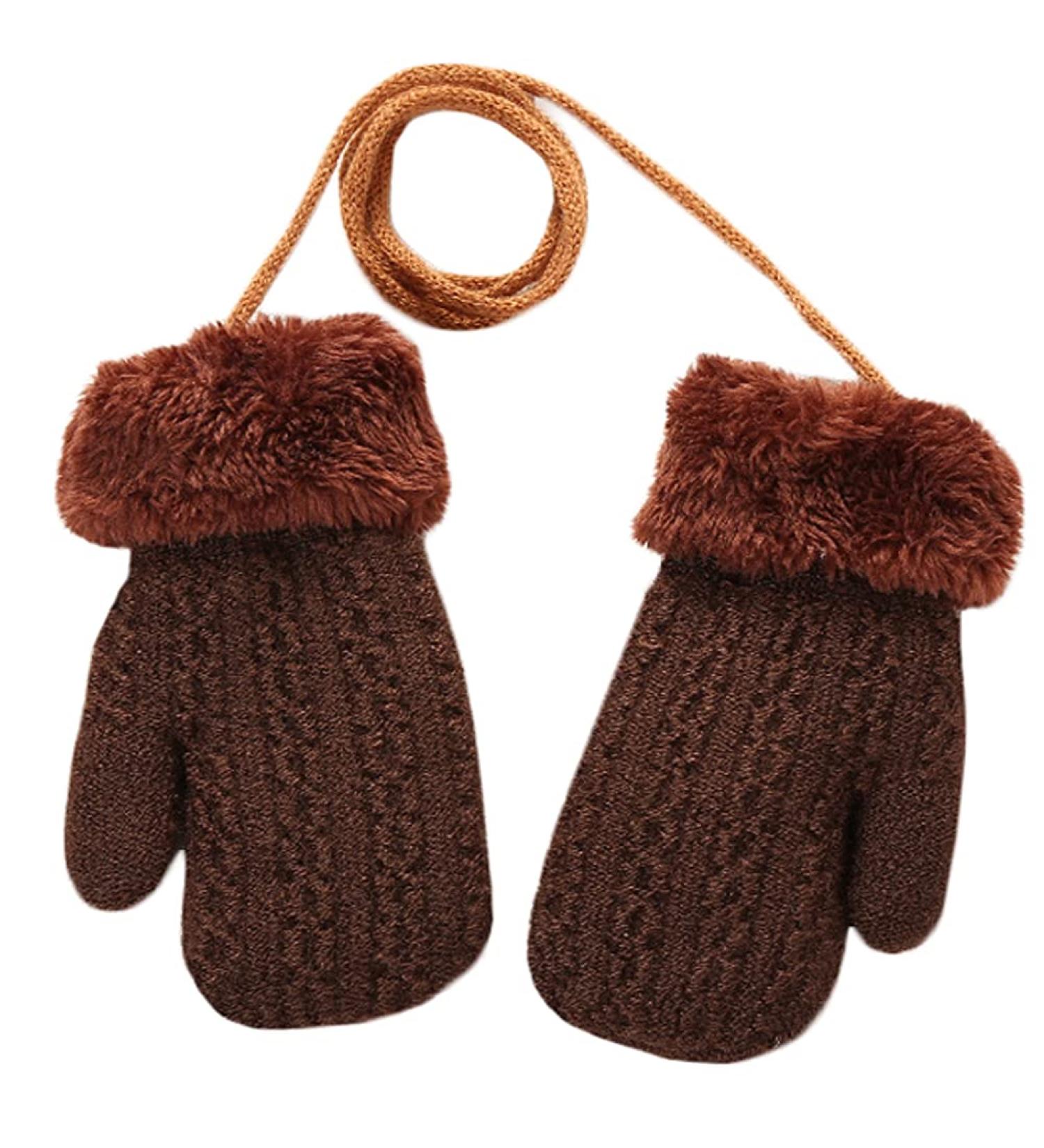 Baby Toddler Furry Winter Gloves - Warm Knit Magic Mittens with Fleece Lining for Kids 0-3 Years - Brown - Buy Online on GoSupps.com