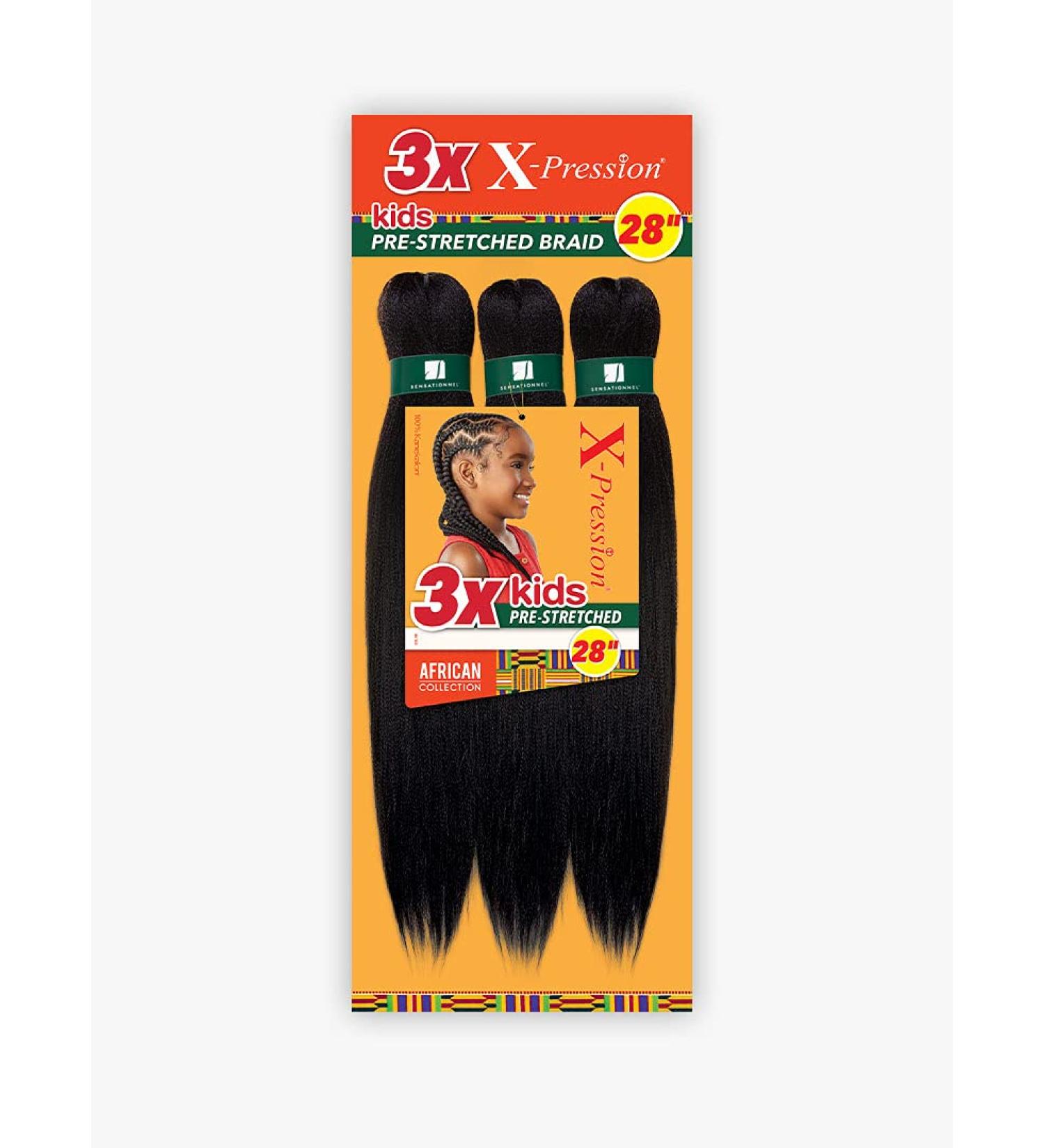 Sensationnel African Collection 3X X-PRESSION Kids Pre-Stretched Braid 28" (3-Pack SM1B/BG) - Ideal for Easy Braiding & Styling | Shop Internationally - Buy Online on GoSupps.com