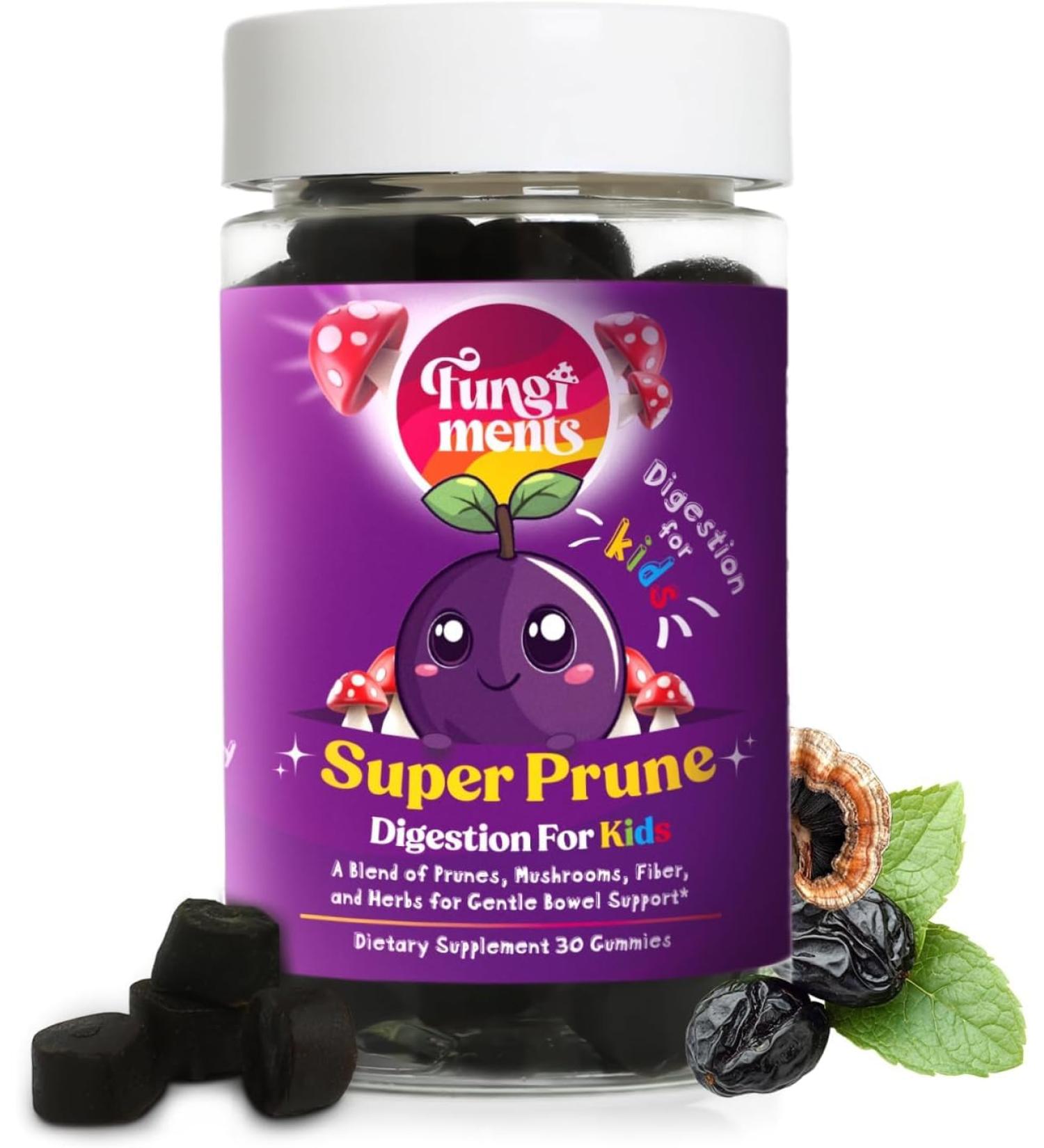 Fungiments Super Prune Constipation Relief & Digestive Support, Turkey Tail Mushrooms, Prebiotic Fiber, Rhubarb, Ginger & Chamomile Gut Health, Debloating & Regularity (30 Gummies (Kids)) - Buy Online on GoSupps.com