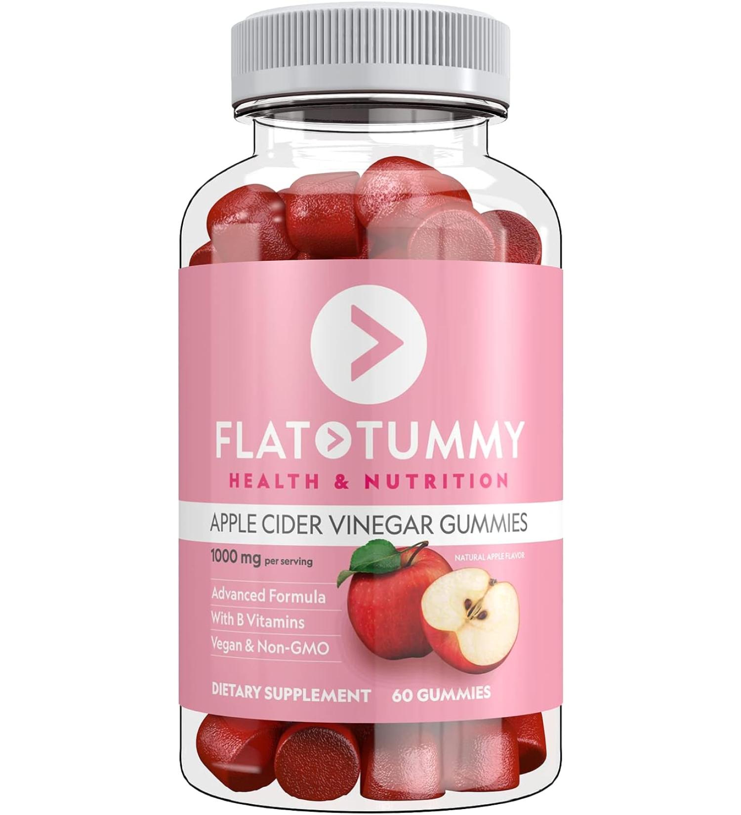 Flat Tummy Apple Cider Vinegar Gummies - 60 Count for Energy Boost, Detox & Gut Health Support - Vegan, Non-GMO with Mother, Apples, Beetroot, Vitamin B9, B12 Superfoods - Buy Online on GoSupps.com