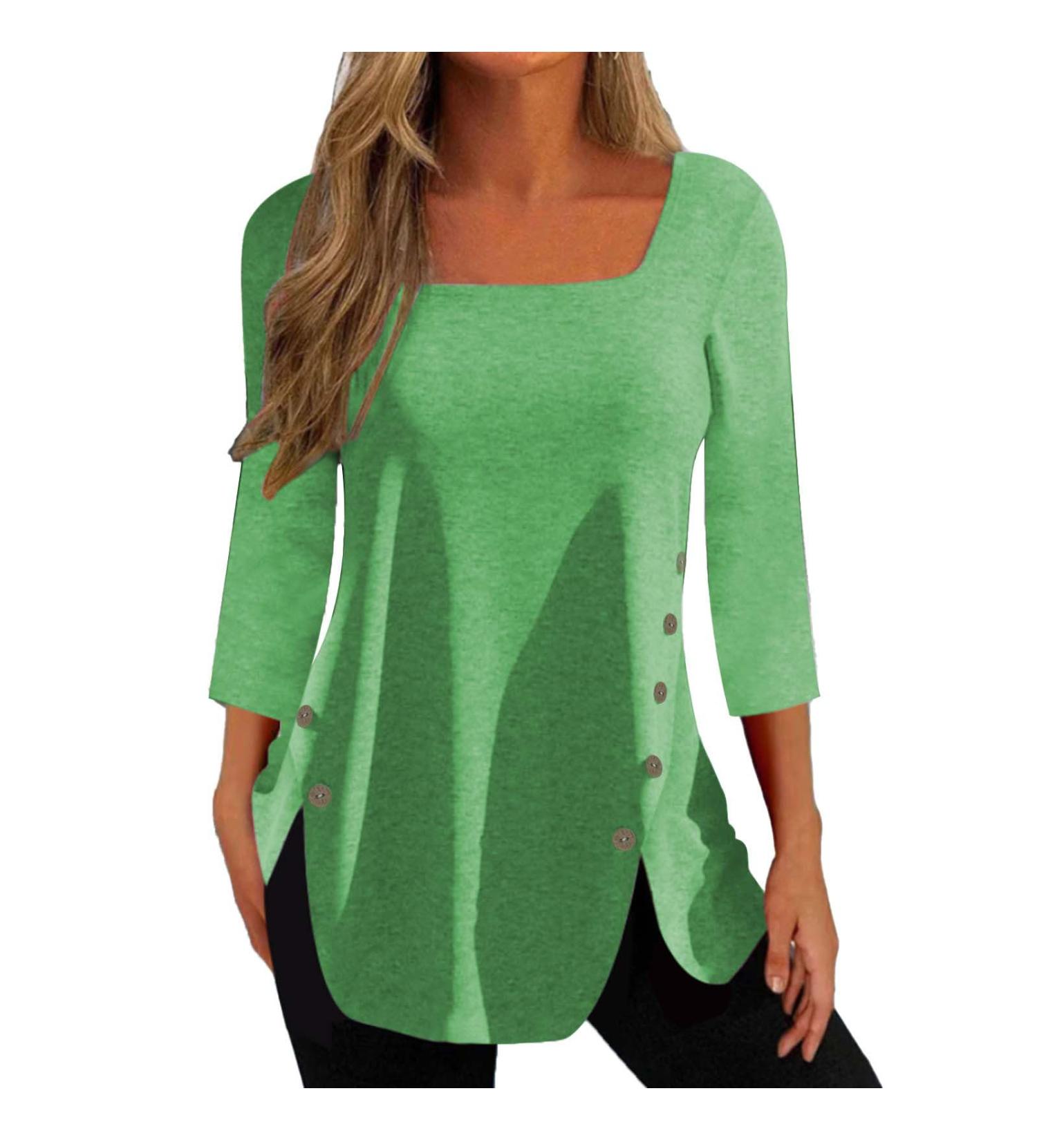 tsaChick Women's Green Long Sleeve Sweatshirt | Square Neck Side Button Top | Solid Fitted Pull On Hoodie | UK S-XXL - Buy Online on GoSupps.com