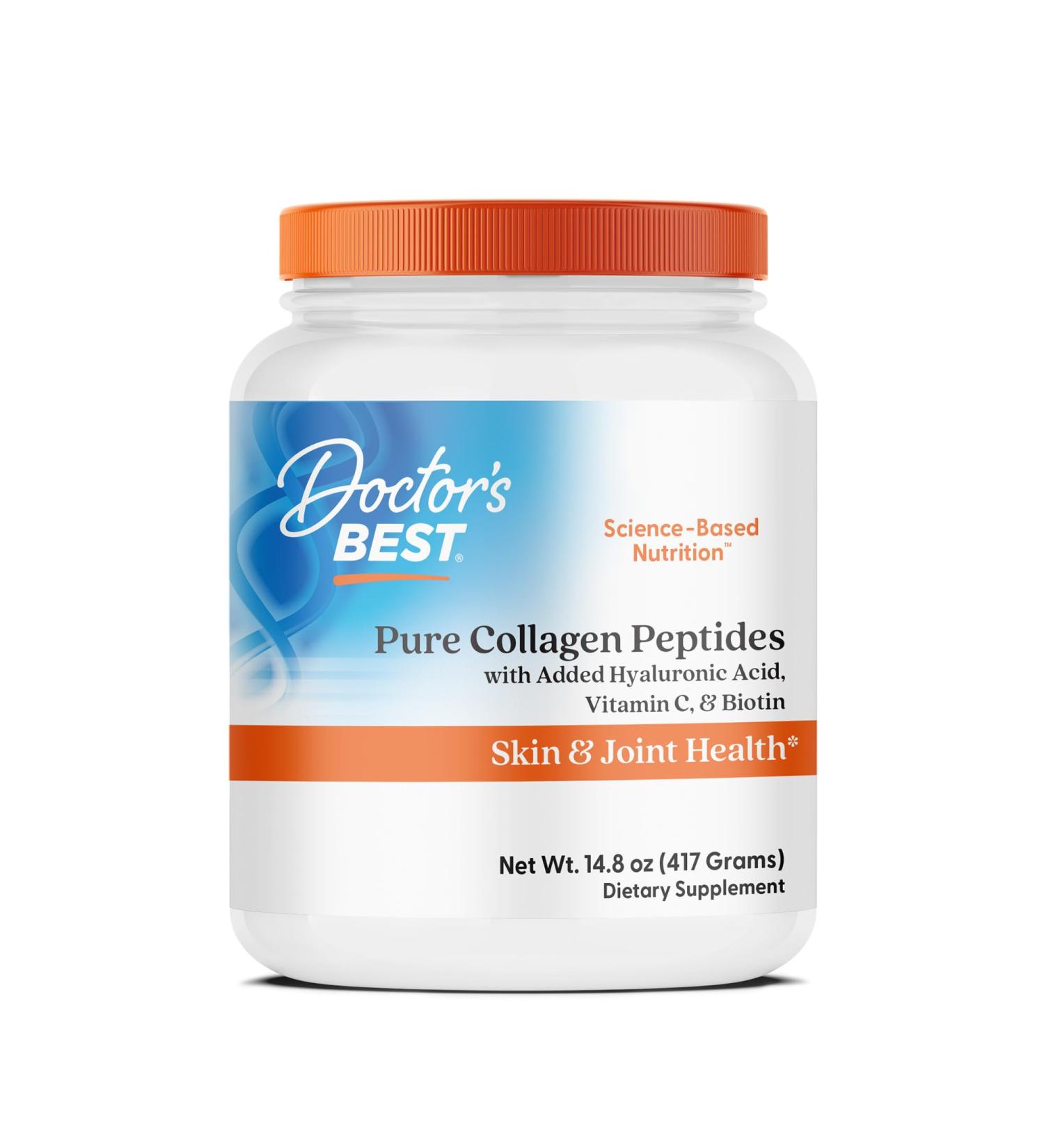 Doctor's BEST Pure Collagen Peptides w/Hyaluronic Acid - Collagen Powder Supplement for Women & Men Unflavored 18 g Protein & 90 mg Vitamin C per Serving Supports Healthy Skin & Hair - 14.8 oz - Buy Online on GoSupps.com