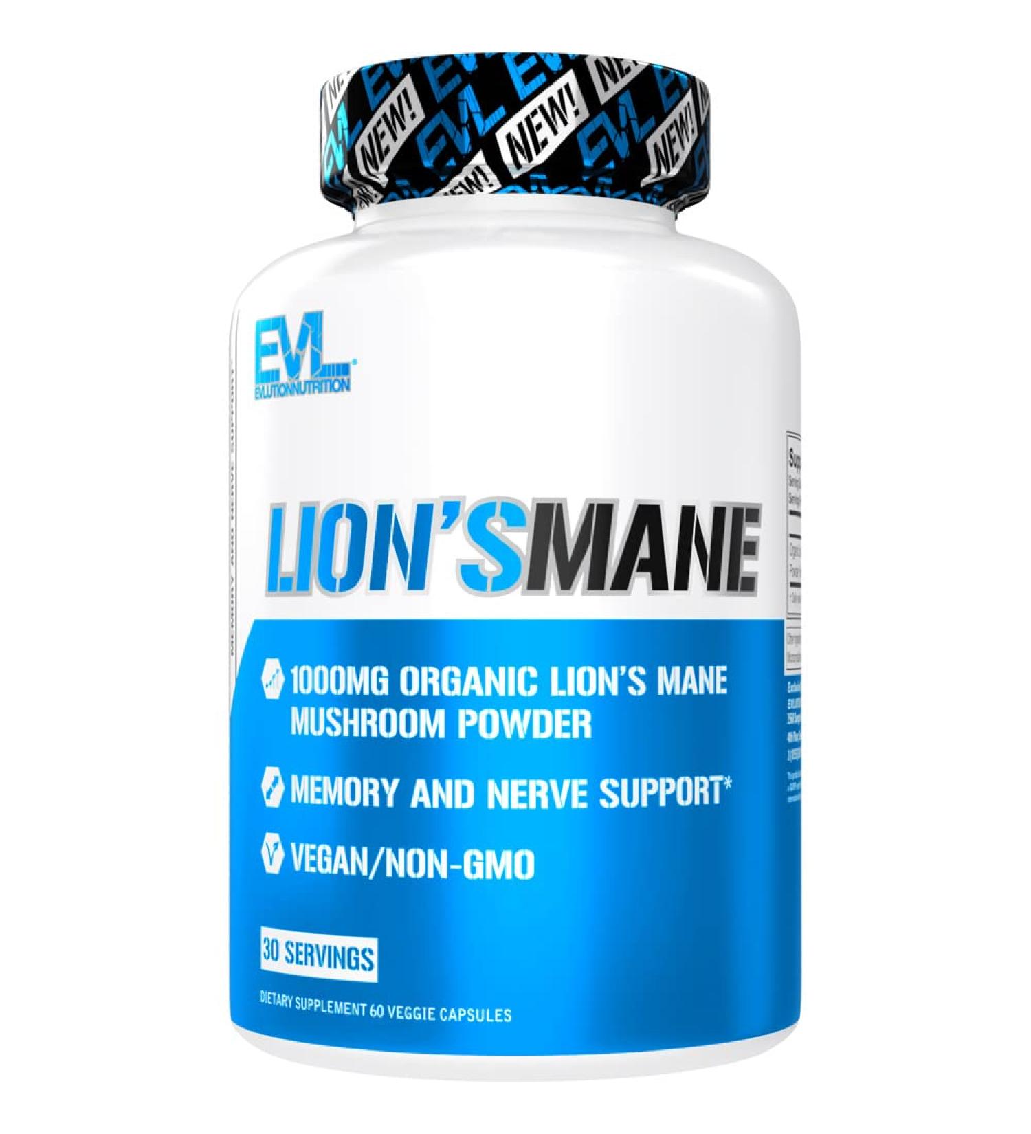 Evlution Organic Lion's Mane Mushroom Capsules - Nootropic Brain Support Supplement for Focus, Memory & Immunity - Buy Online on GoSupps.com