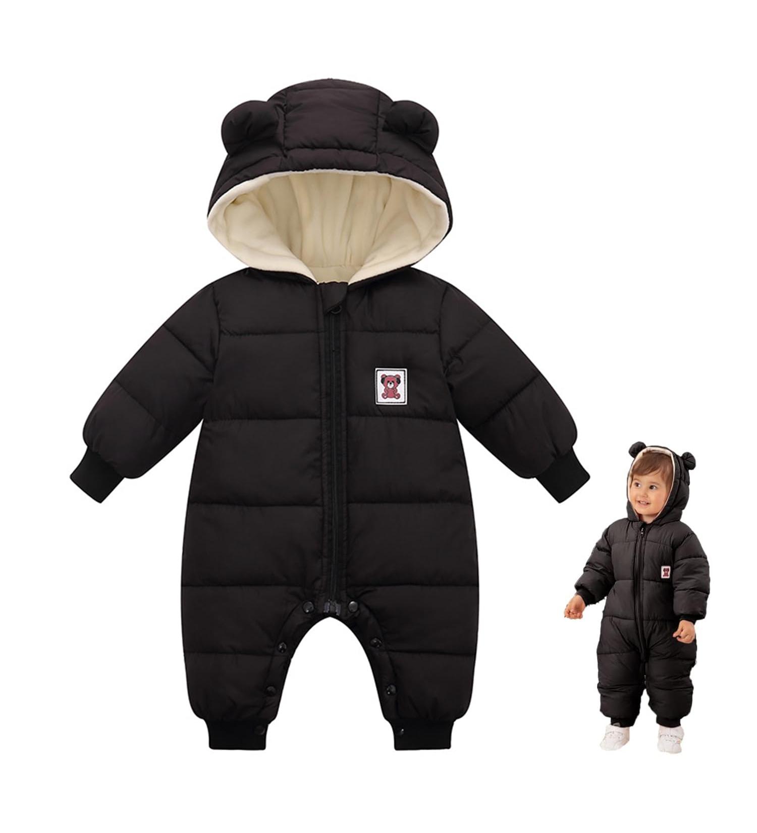 Milkiwai Baby Snowsuit Romper | Cute Bear Hooded Jumpsuit | Boys Girls Winter Outfit 73 Black - Buy Online on GoSupps.com