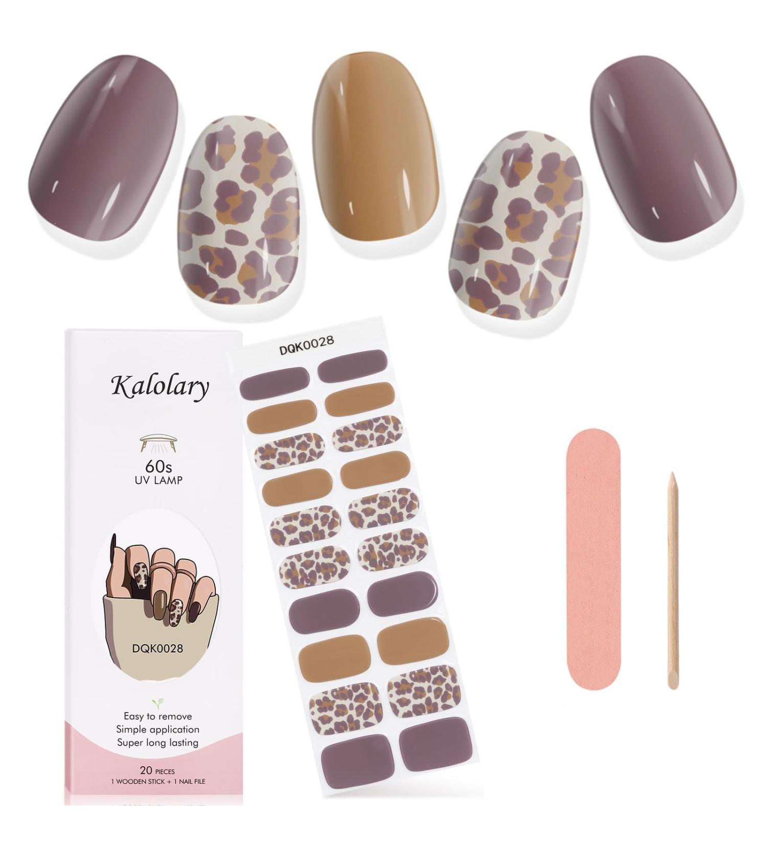 Kalolary Gel Nail Polish Strips Nail Gel Art Sticker Waterproof Full Nail Wraps Decal Sets with Nail File and Stick for Women Girls Nail Art Decor (UV/LED Lamp Required) (Leopard Pattern) - Buy Online on GoSupps.com
