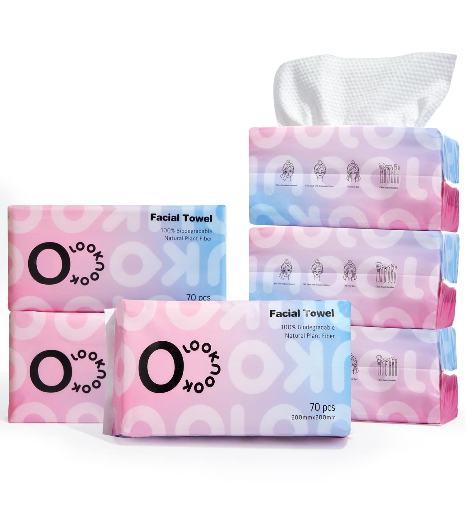LOOKNOOK Disposable Face Towel 70 Count 6 Pack - Acne Fighting, Lint Free, Super Soft Makeup Towel for Sensitive Skin - Multipurpose Cleaning Cloth - 50% Thicker - 70 Count (Pack of 6) - Buy Online on GoSupps.com