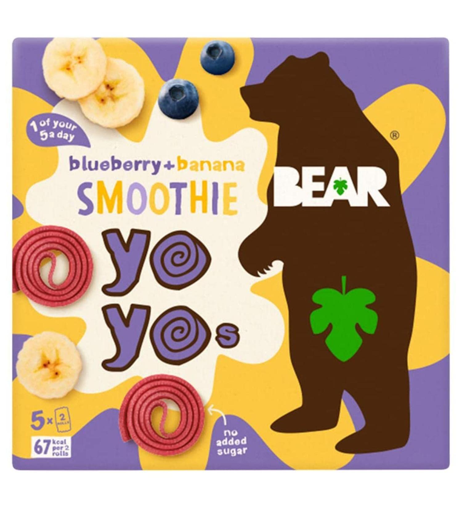 BEAR Yoyos Blueberry Banana Smoothie - Dried Fruit Rolls - Healthy - Vegan - 20g (5 Pack)