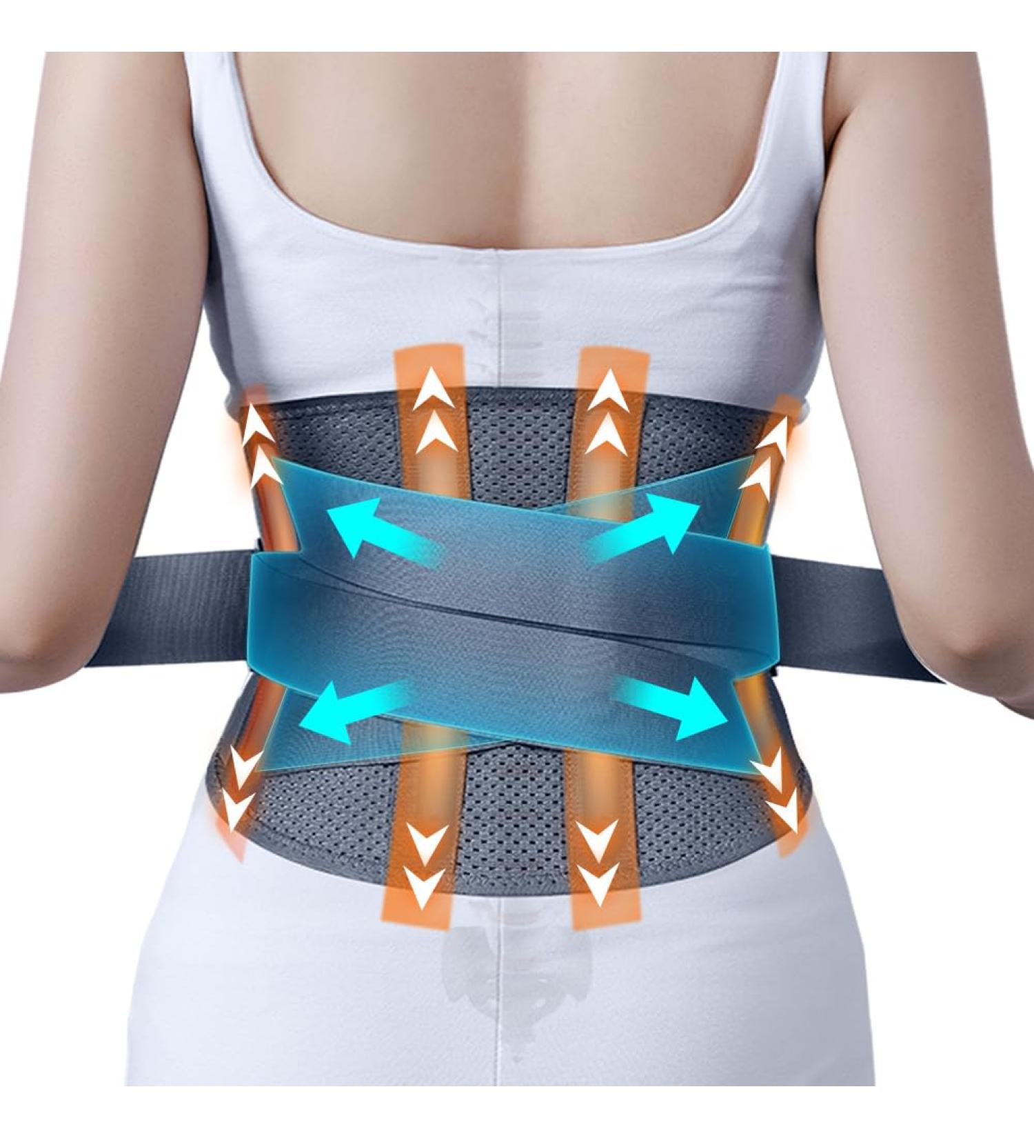 Bigalex Back Band for Men & Women - Lumbar Support Belt for Lower Back Pain Relief Easy Attachment Metal Struts - Size M (73.7 - 88.9 cm) - Gray - Buy Online on GoSupps.com