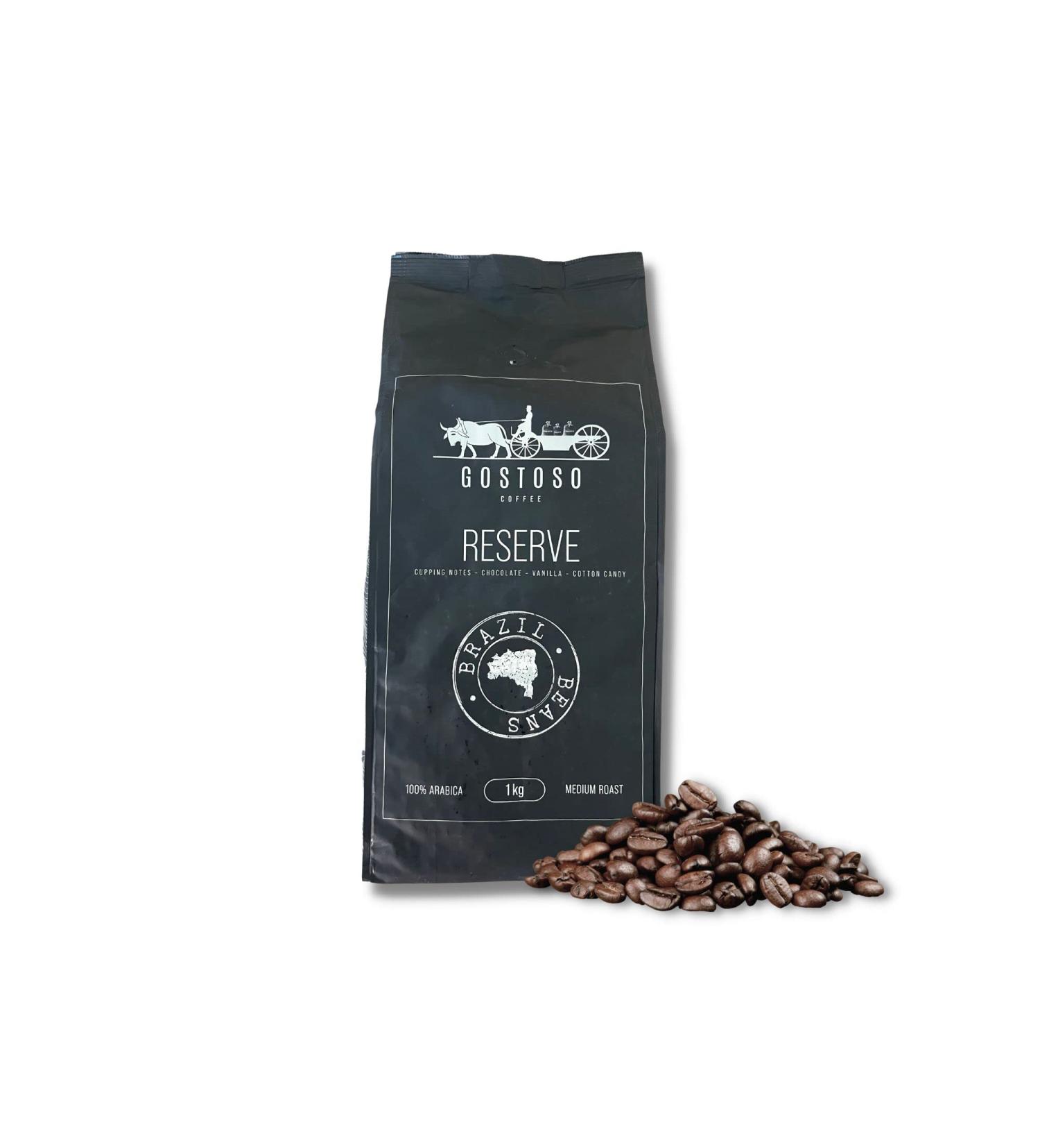 Gostoso Reserve Brazilian Coffee Beans Low Acid Single Origin Medium Roast Whole Bean 100% Arabica Coffee No Preservatives Chocolate Aroma - 1 KG - Buy Online on GoSupps.com