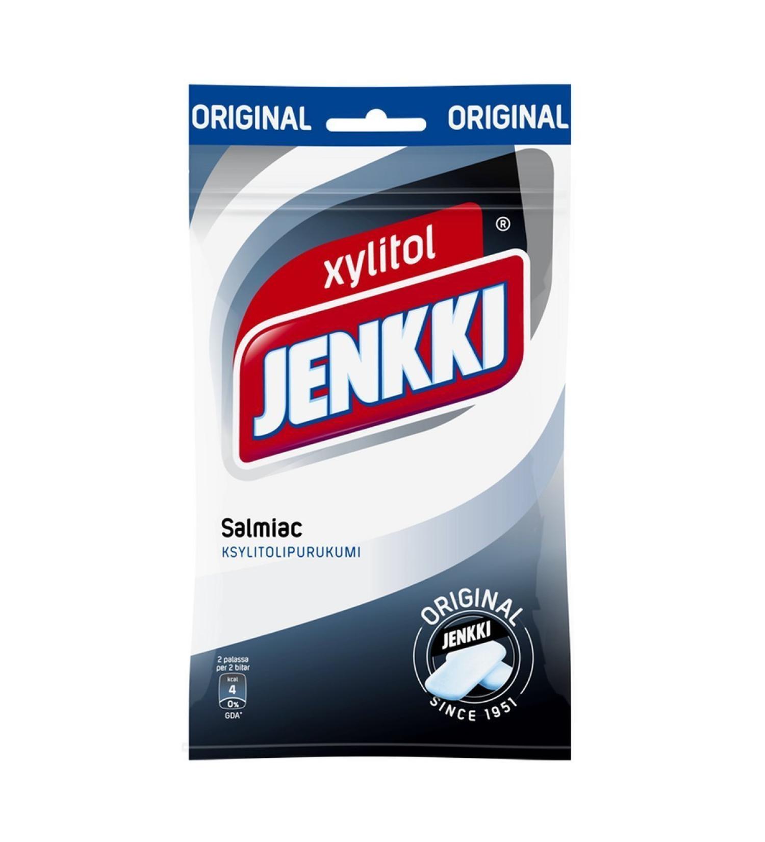 Jenkki Original Salmiac - Salmiak - Salty Liquorice - Salmiakki - Xylitol - Chewing Gum - Bag 100g