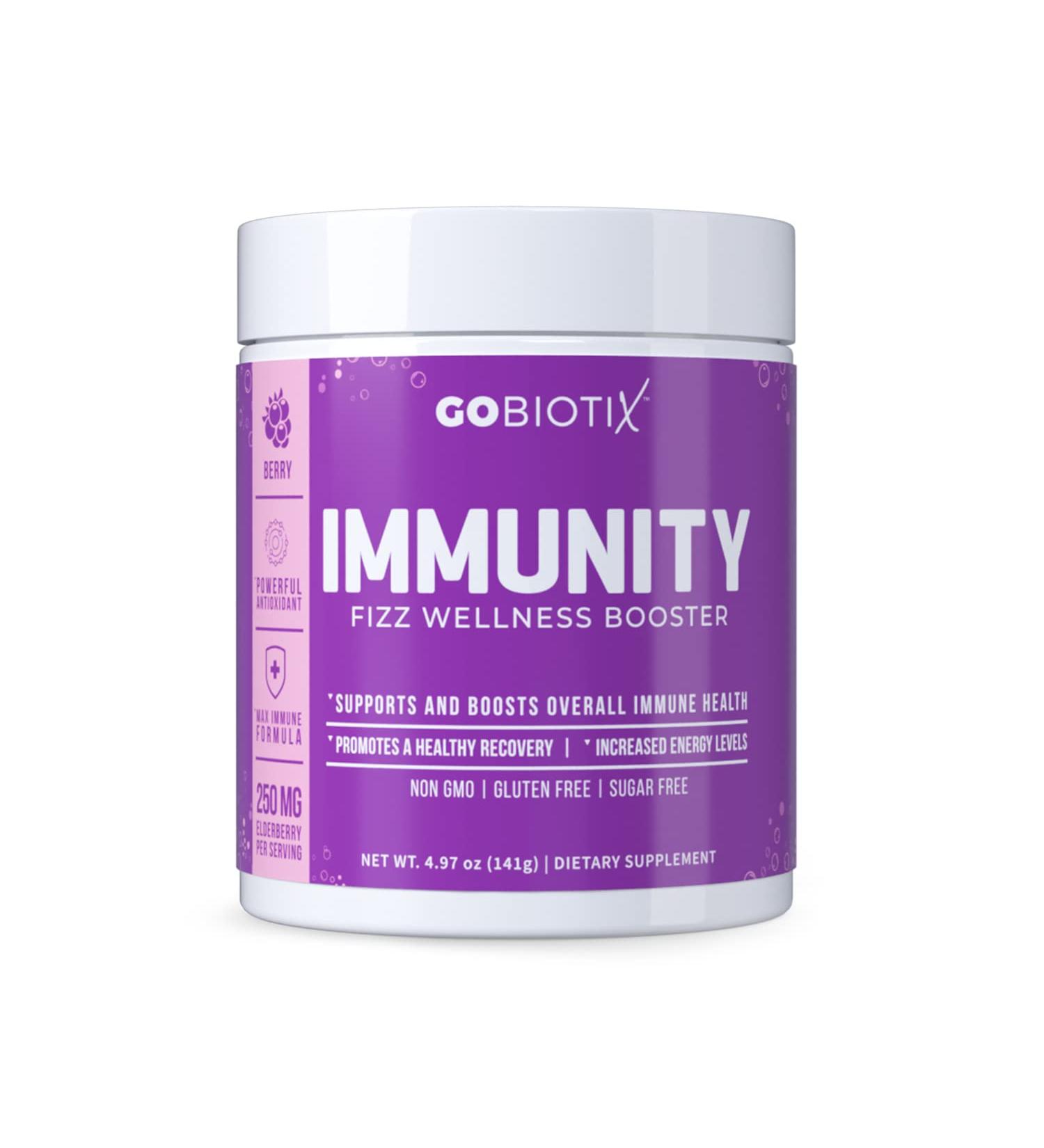 GOBIOTIX Immune Support Powder - Vegan Superfood with Elderberry, Turmeric, Vitamin C, B12 - Non-GMO & Sugar-Free (Berry) - Buy Online on GoSupps.com