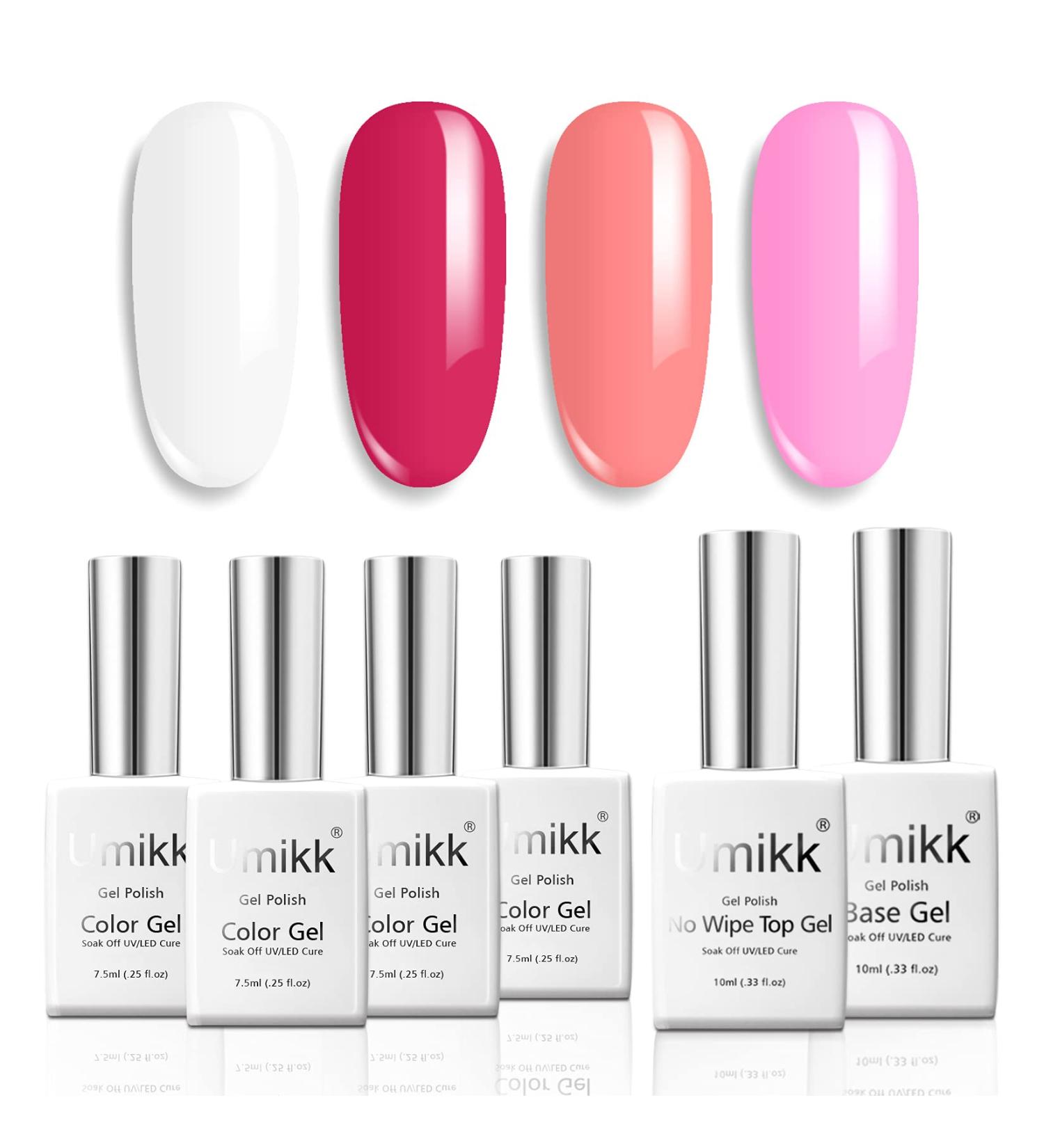 Umikk Gel Nail Polish Set White Watermelon Red Coral Pink 7.5 ml with Base Coat Top Coat 10 ml Soak Off UV LED Cured Home Manicure Gel Polish Young Girls - Buy Online on GoSupps.com