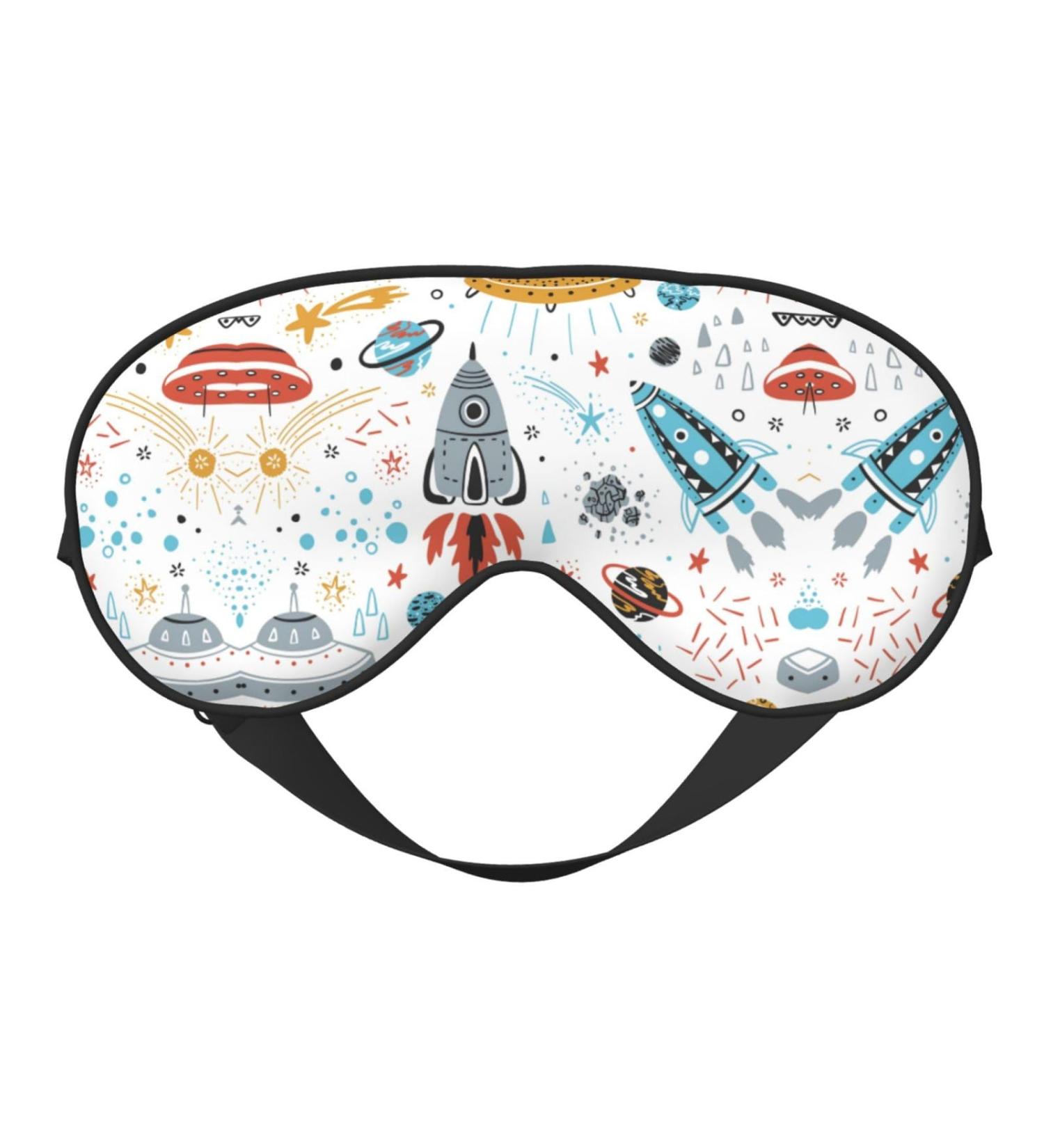 Cartoon Rockets Print Unisex Sleep Mask | Double-Sided Eye Mask for Sound Sleep & Skin Care - International Shipping - Buy Online on GoSupps.com