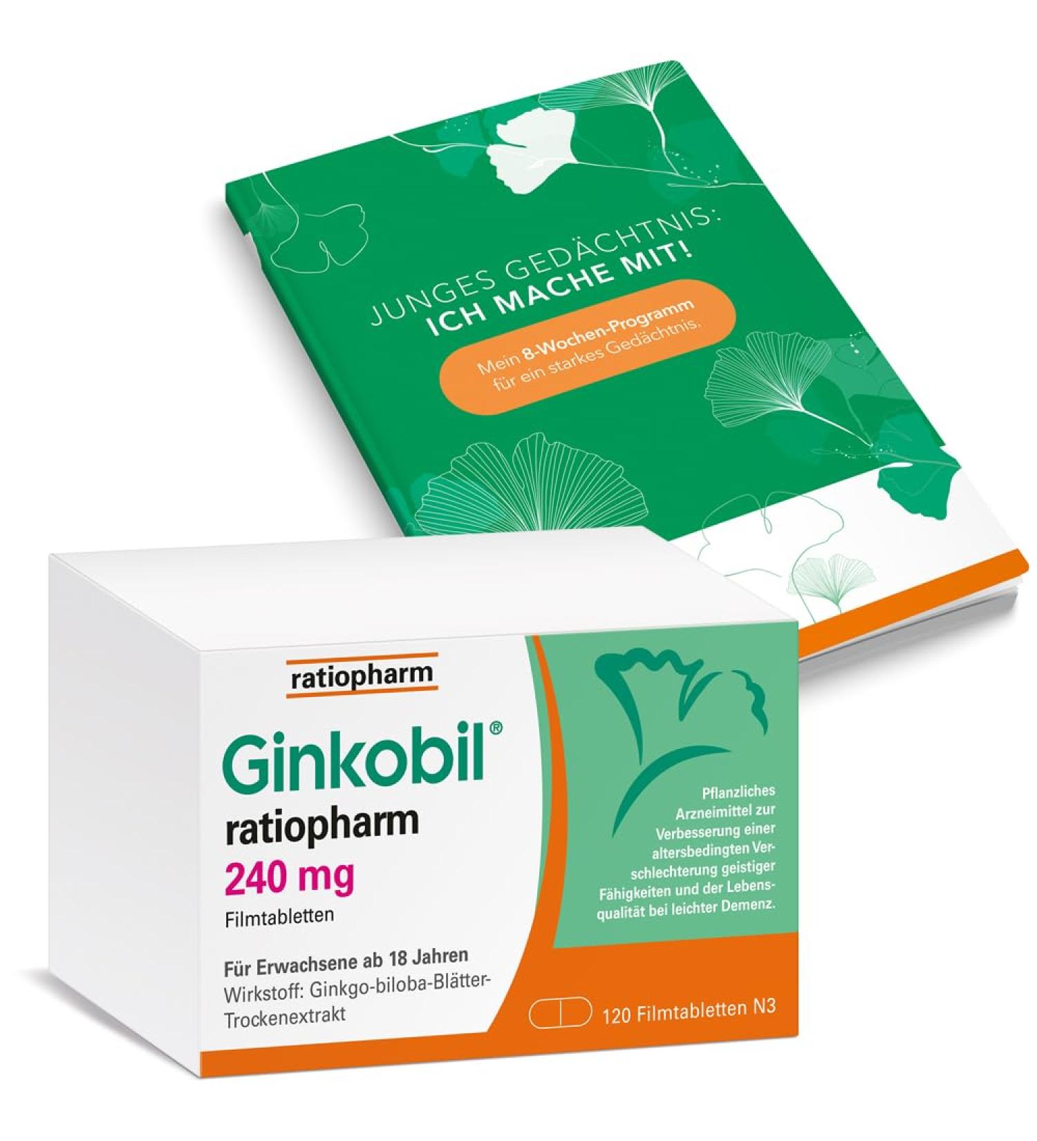 Ginkobil Ratiopharm 240 mg Film-Coated Tablets - Boost Memory & Concentration with Ginkgo Biloba - 120 Tablets + Free Memory Improvement Book - Buy Online on GoSupps.com