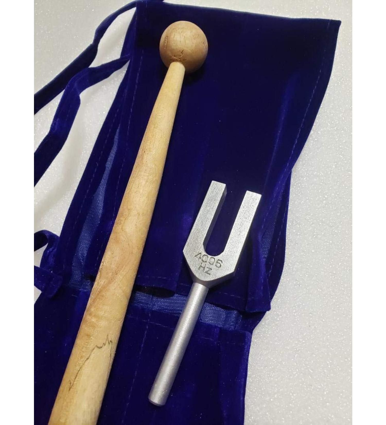 Crystal Tuning Fork with Wood Mallet and Velvet Bag