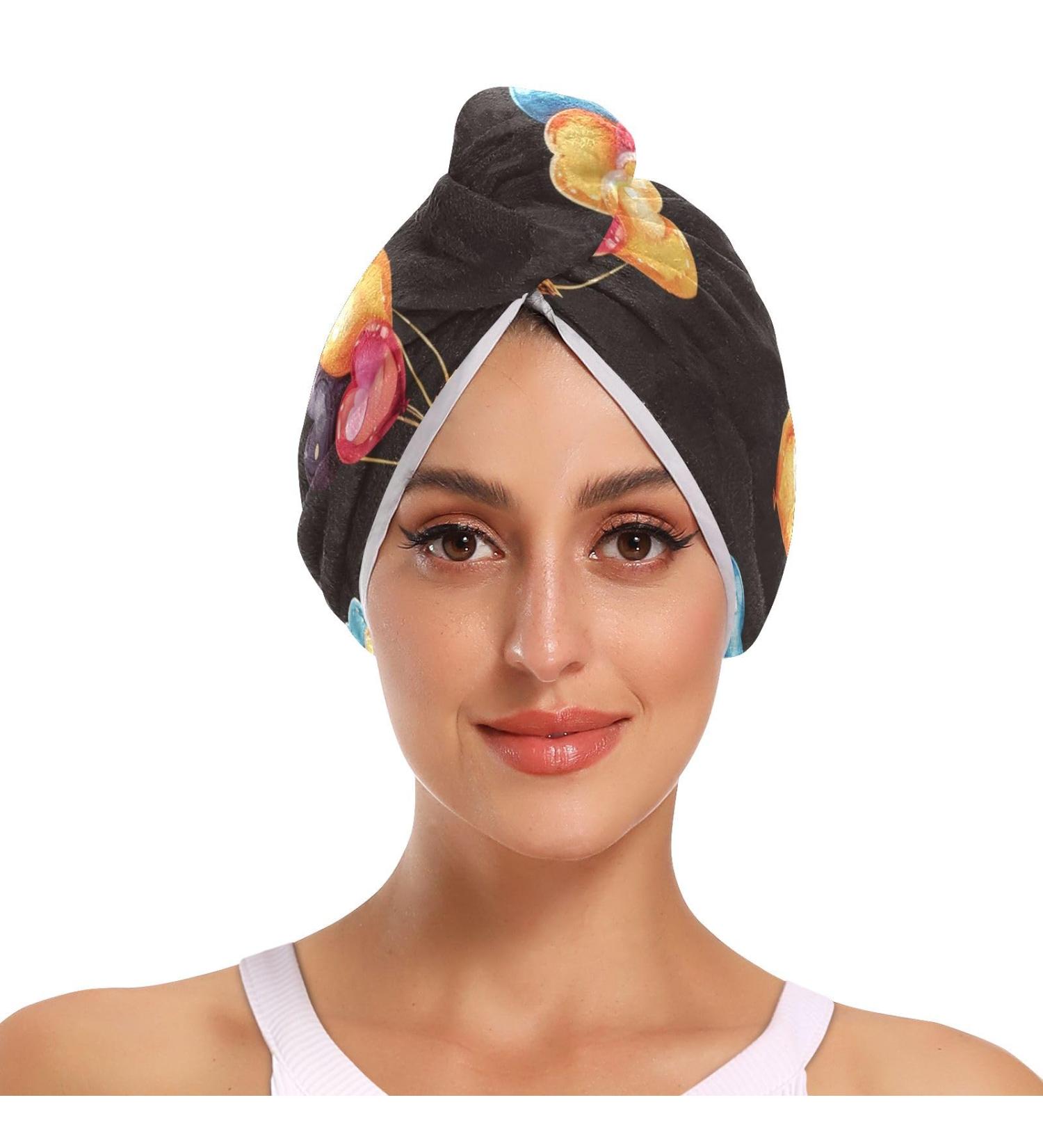 Heart Hot Air Balloon Hair Towel 2 Pack - Super Absorbent Quick Dry Hair Turbans for Women & Girls - Buy Online on GoSupps.com