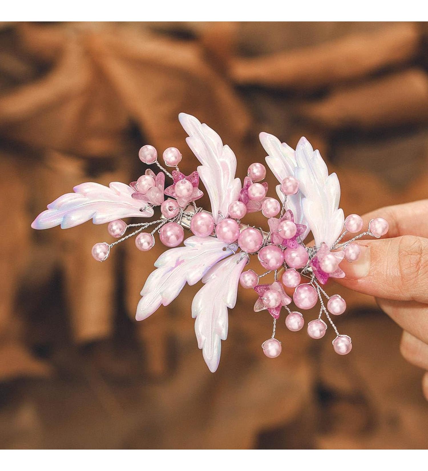 IYOU Mermaids Wedding Hair Clip Purple Pearl Leafs Hair Barrette Bridal Bridesmaid Hair Accessories for Women and Girls - Buy Online on GoSupps.com