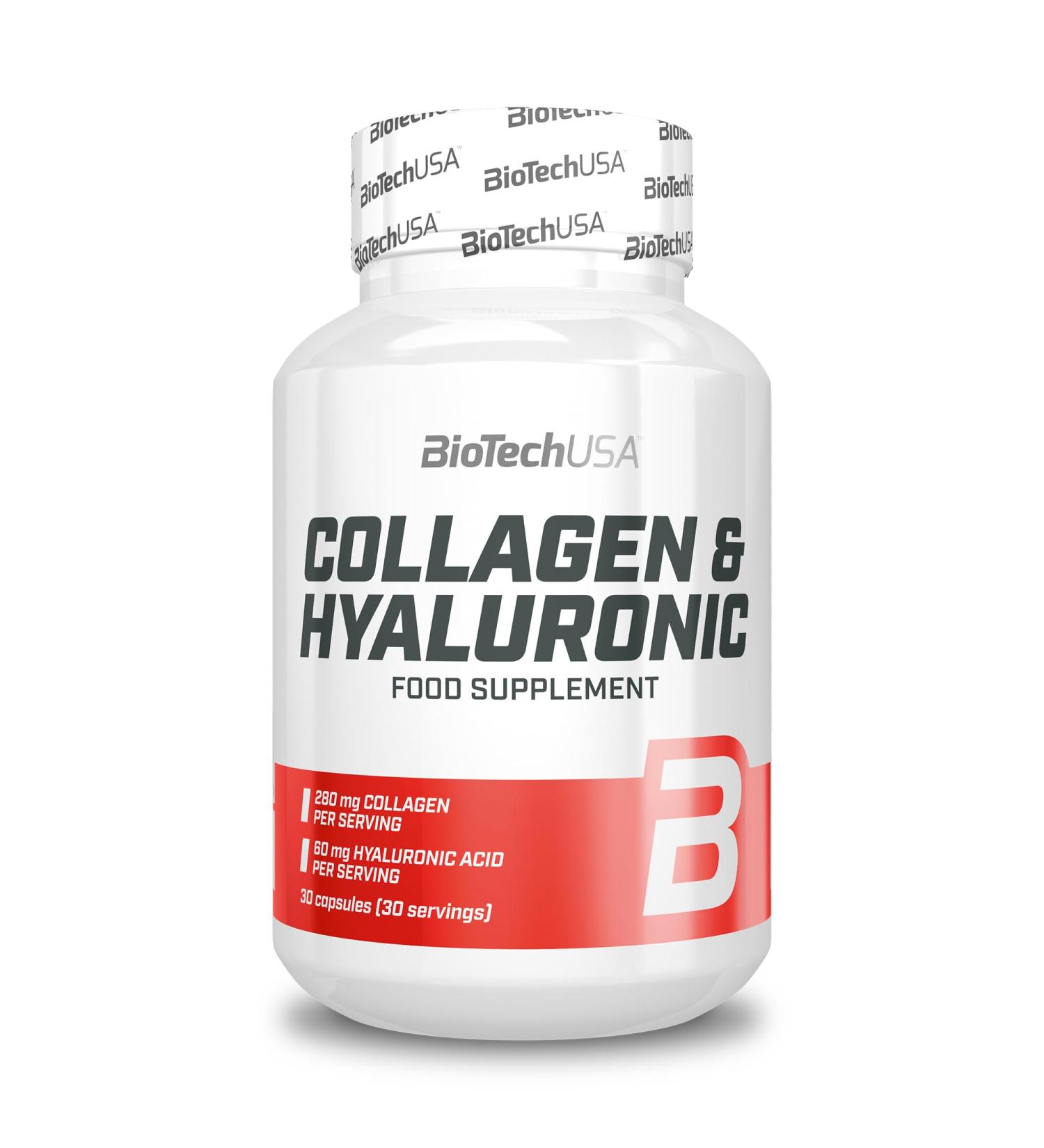 BioTechUSA Collagen & Hyaluronic 280 mg collagen and 60 mg hyaluronic acid per serving Easy to take Glutenfree 30 capsules - Buy Online on GoSupps.com