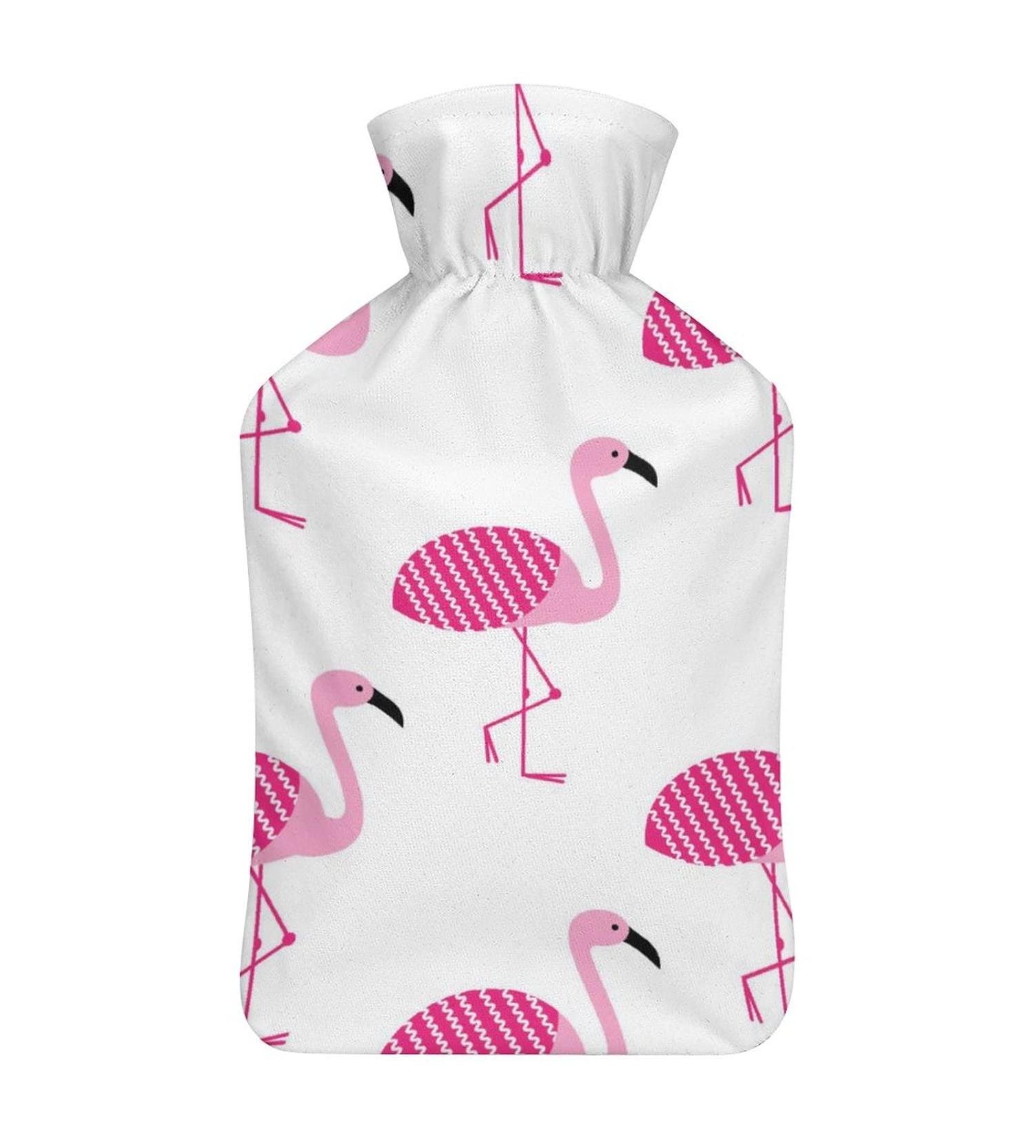 Pink Flamingos Hot Water Bottle with Plush Cover - Cozy Hand Warmer for Adults & Kids | 26.5x15.3cm International Shipping - Buy Online on GoSupps.com