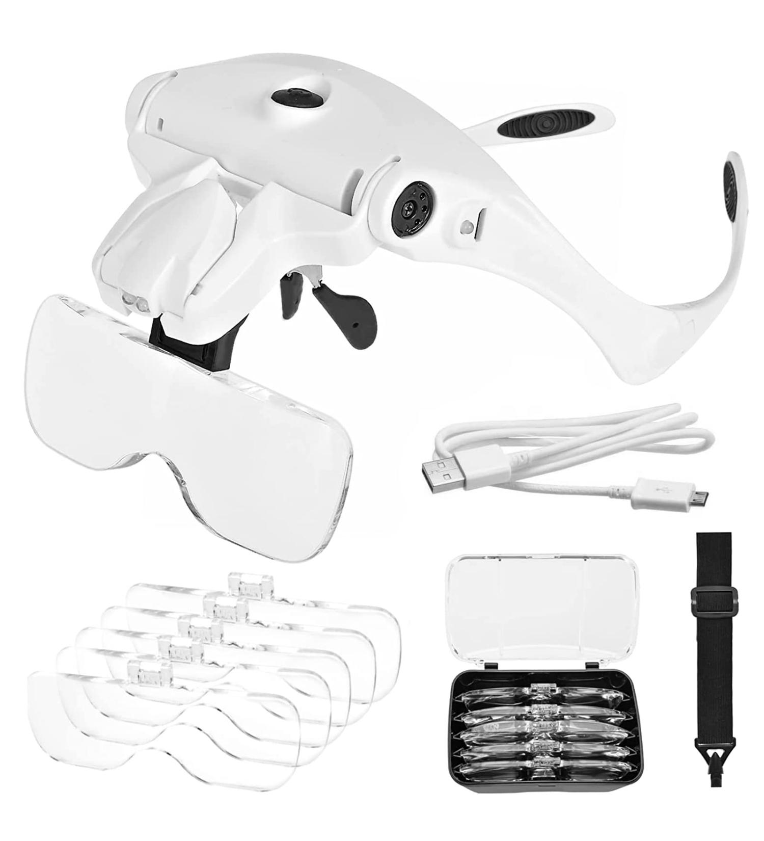 JMH Head Magnifier, Rechargeable Hands Free Headband Magnifying Glass with 2 Led,Professional Jeweler's Loupe Light Bracket and Headband are Interchangeable USB-Rechargeable - Buy Online on GoSupps.com