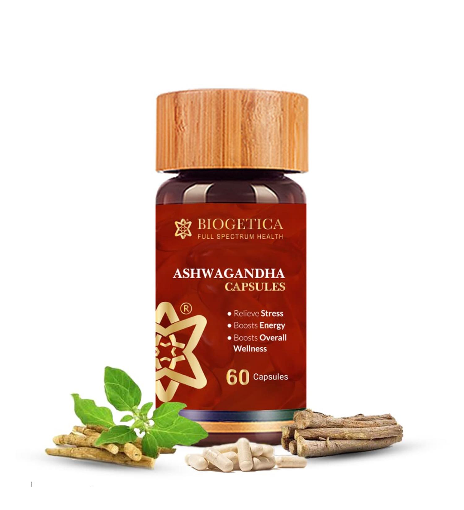 Biogetica Ashwagandha (Boost Over All Wellness) - Boost Energy, Strength, Stamina - Rejuvenates Body - 100% Vegan - 60 Capsule