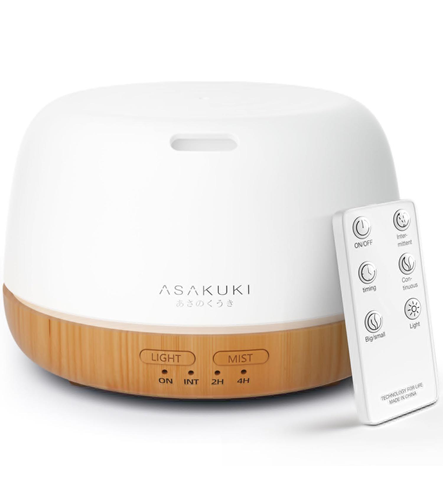 Asakuki 300ml Aroma Diffuser | Essential Oil Diffuser with Remote Control Timer & 7 Color LED Light - Automatic Waterless Shutdown - Buy Online on GoSupps.com