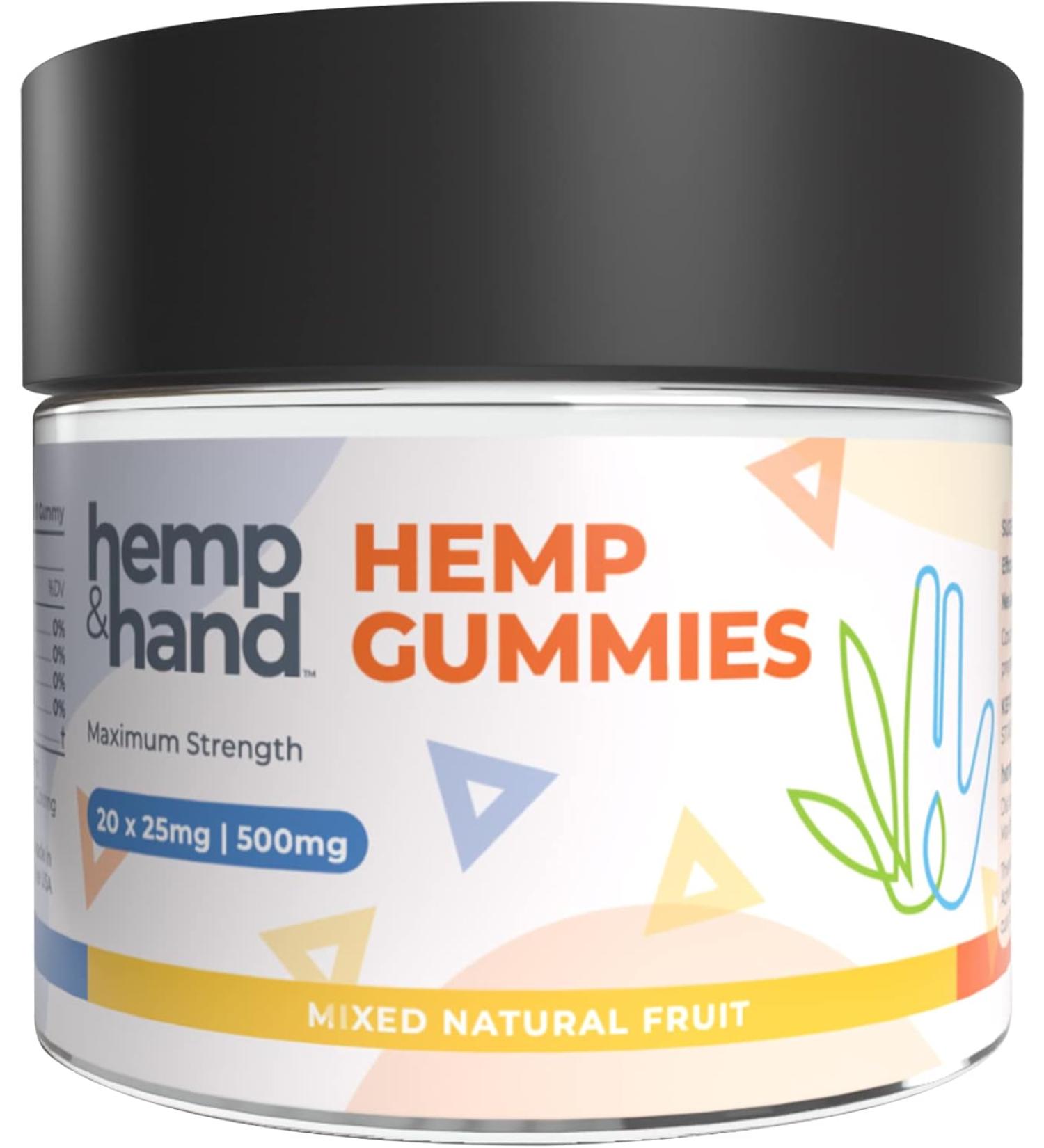 Hemp Gummies 500mg - Max Strength for Adults - Chill, Inflammation, Natural Pain, Restful Sleep (25mg Gummy) - by Hemp and Hand - Buy Online on GoSupps.com