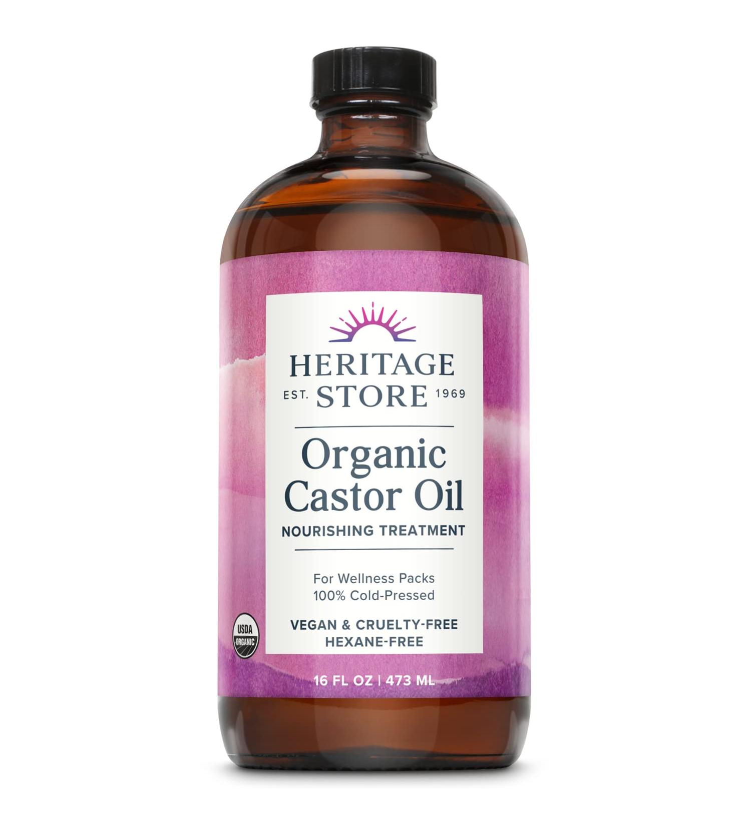 Heritage Store Organic Castor Oil 16 oz - Pure & Natural - Moisturizing & Versatile - Buy Online on GoSupps.com